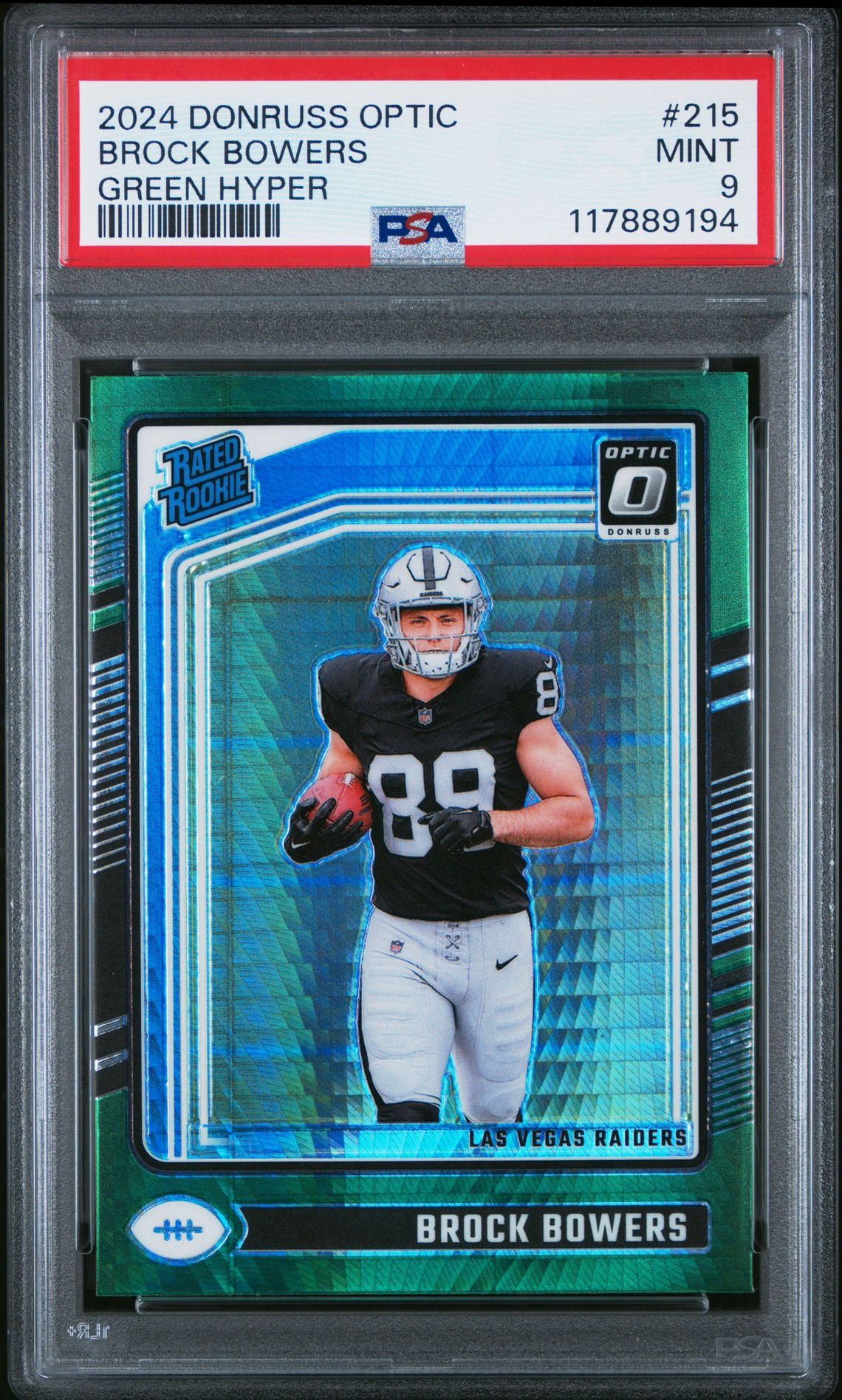 2024 Panini Donruss Optic Brock Bowers #215 (Green Hyper) Mint 9 front