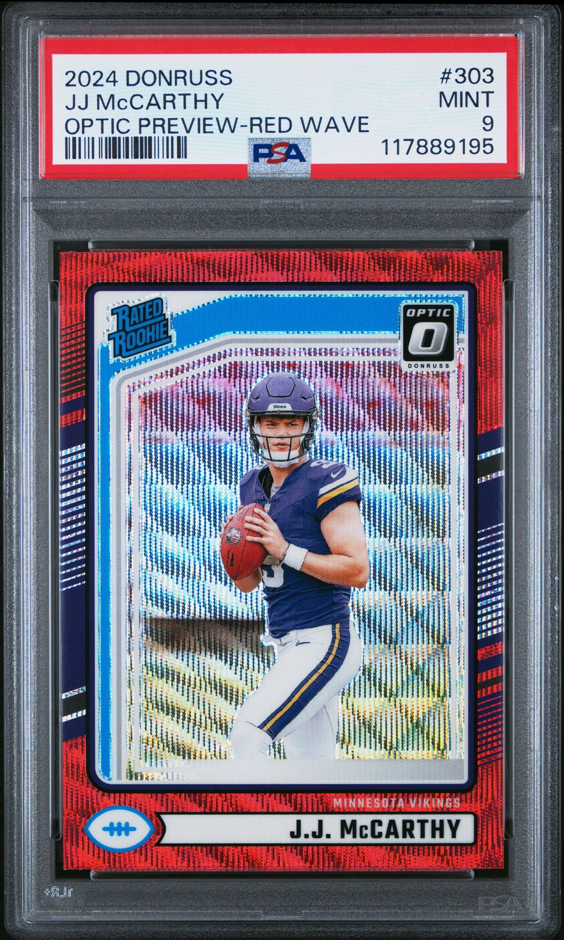 2024 Panini Donruss Jj Mccarthy #303 (Optic Preview-Red Wave) Mint 9 front