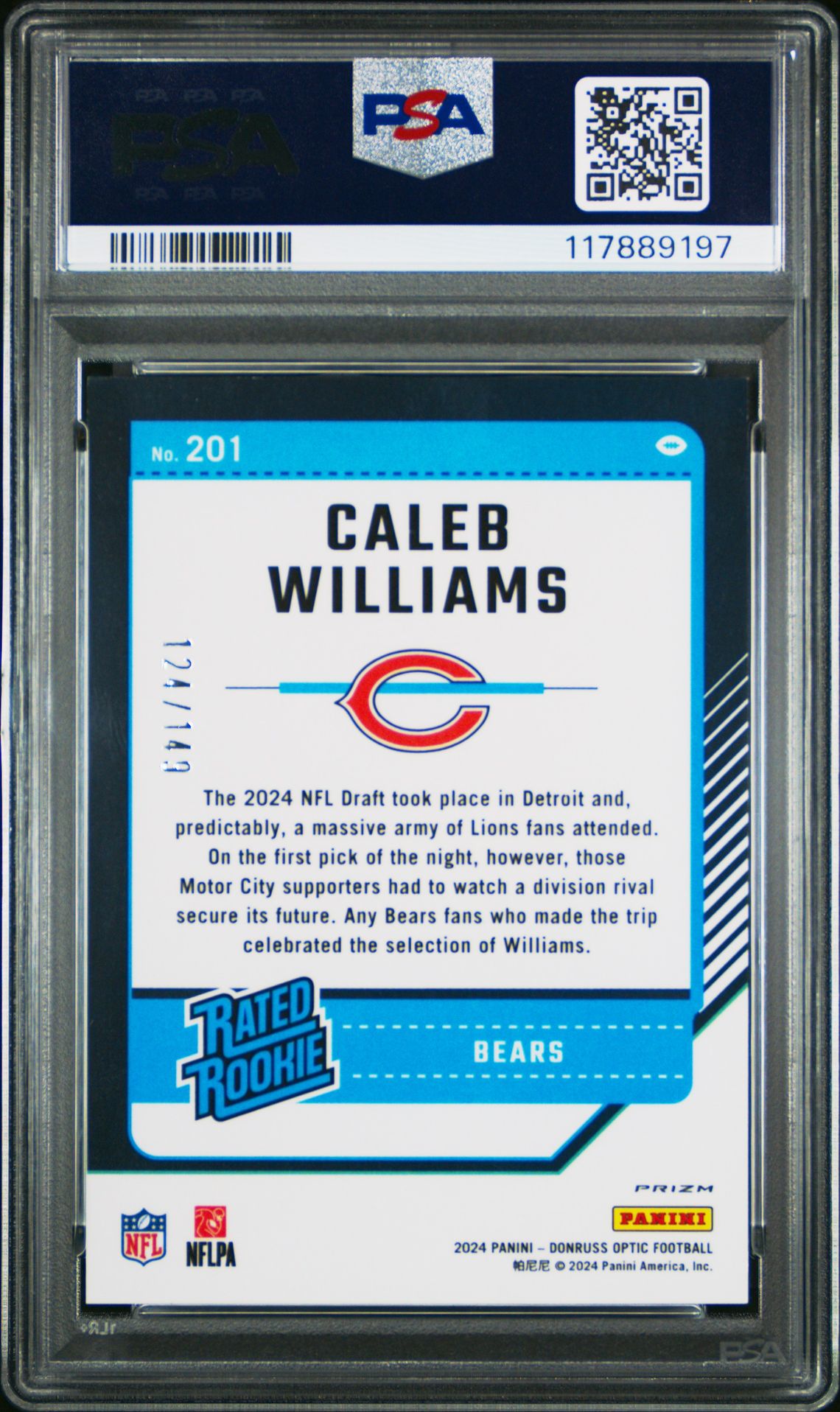 2024 Panini Donruss Optic Caleb Williams #201 (Flex) Mint 9 back
