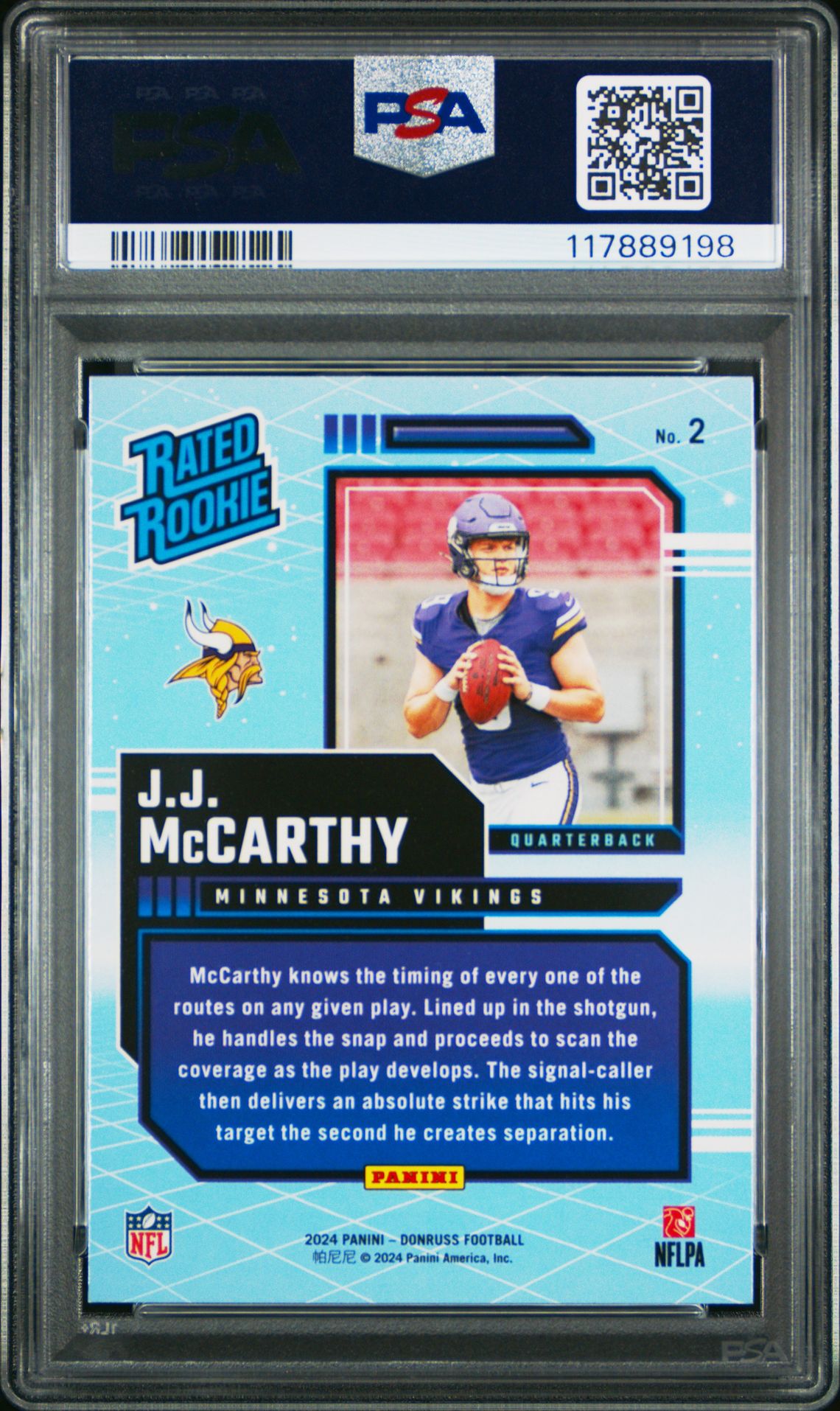2024 Panini Donruss Rated Rookies Retro Jj Mccarthy #2 Gem Mt 10 back