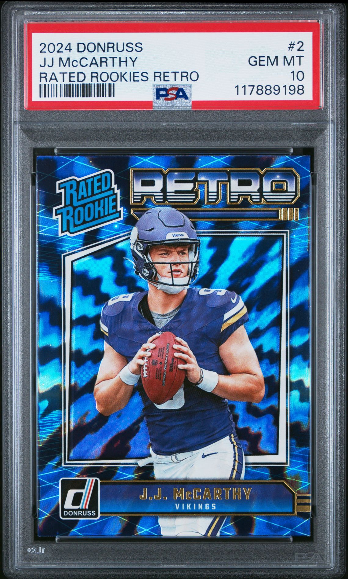 2024 Panini Donruss Rated Rookies Retro Jj Mccarthy #2 Gem Mt 10 front