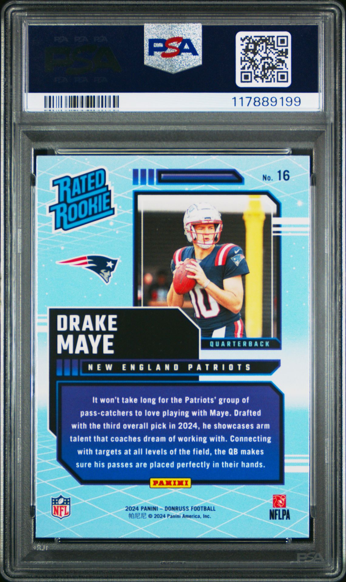 2024 Panini Donruss Rated Rookies Retro Drake Maye #16 Gem Mt 10 back