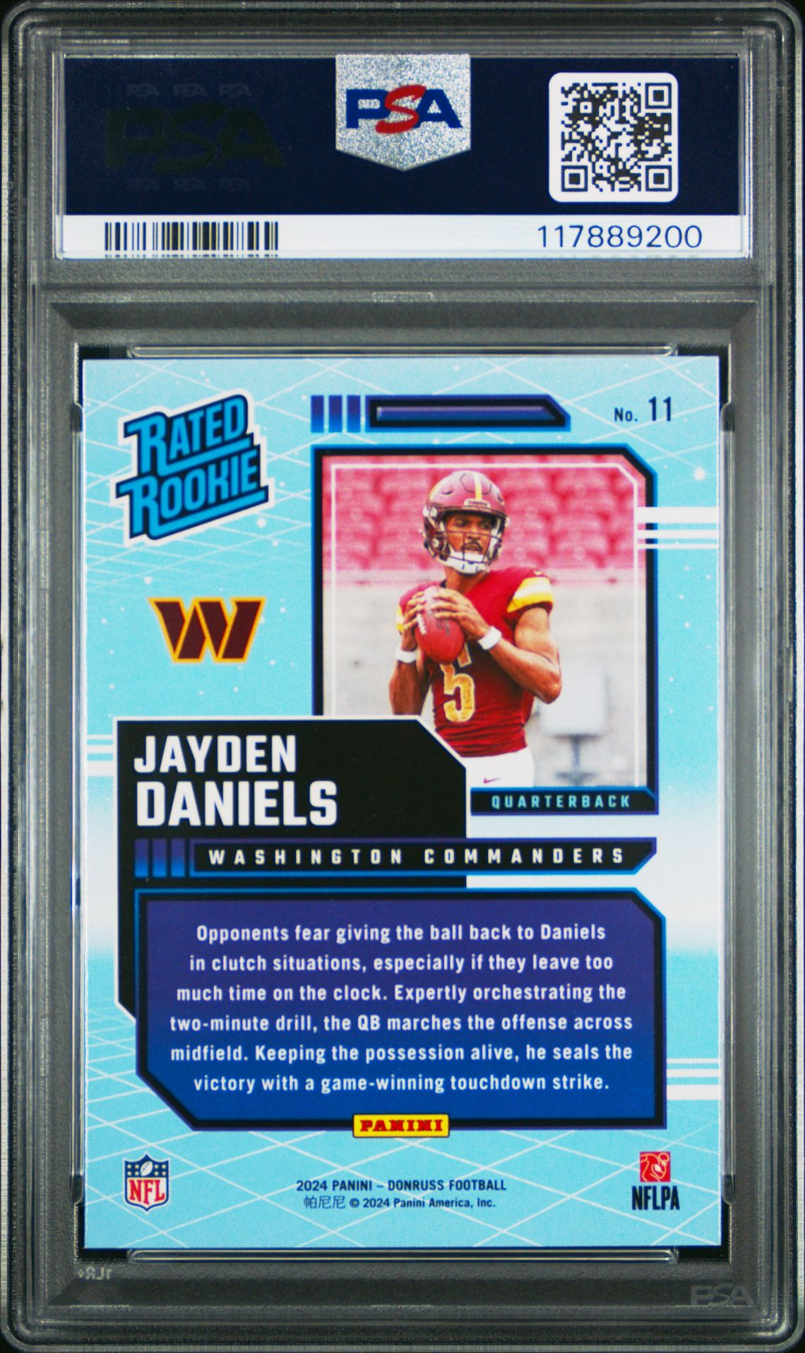 2024 Panini Donruss Rated Rookies Retro Jayden Daniels #11 Gem Mt 10 back