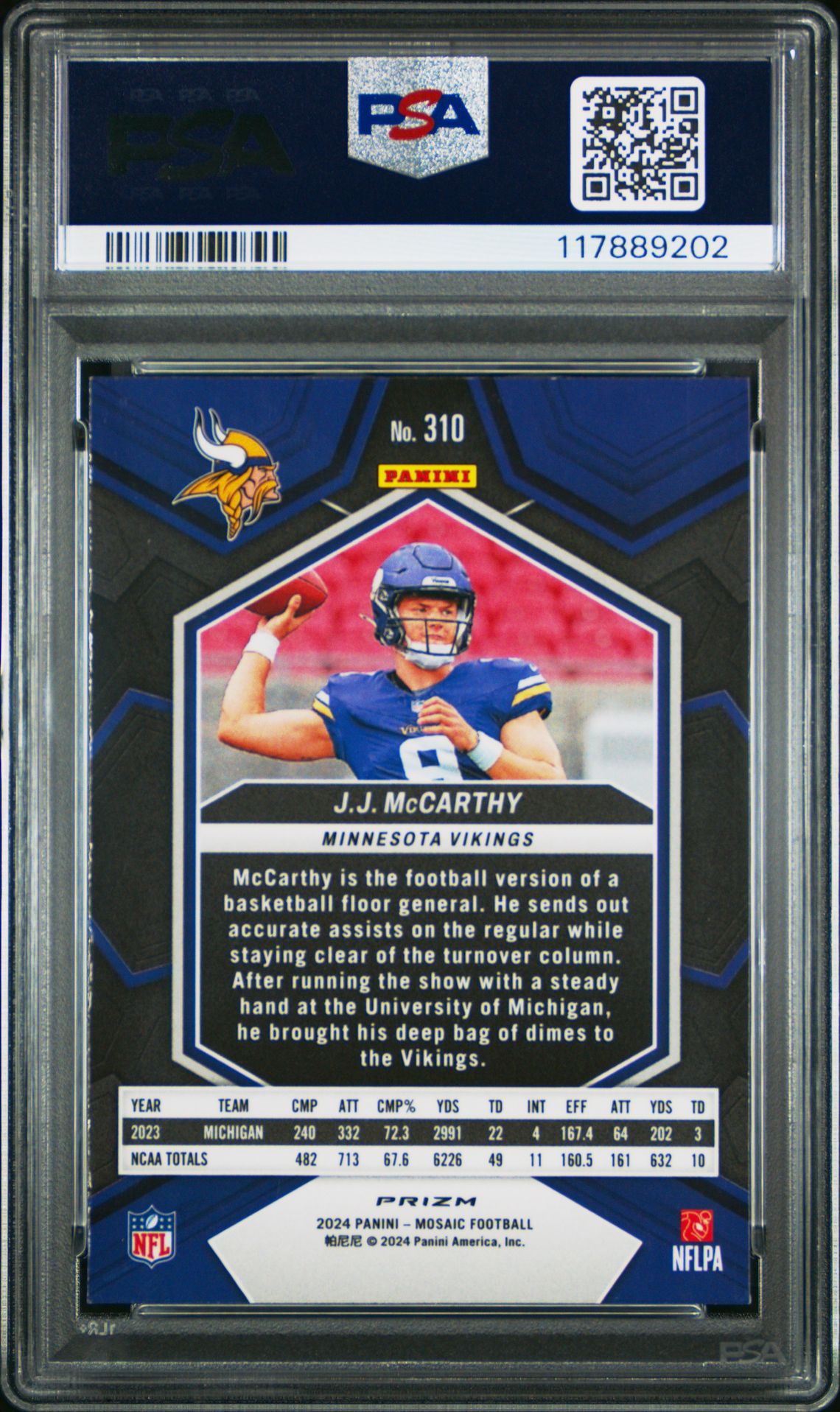 2024 Panini Mosaic Jj Mccarthy #310 (Mosaic) Mint 9 back