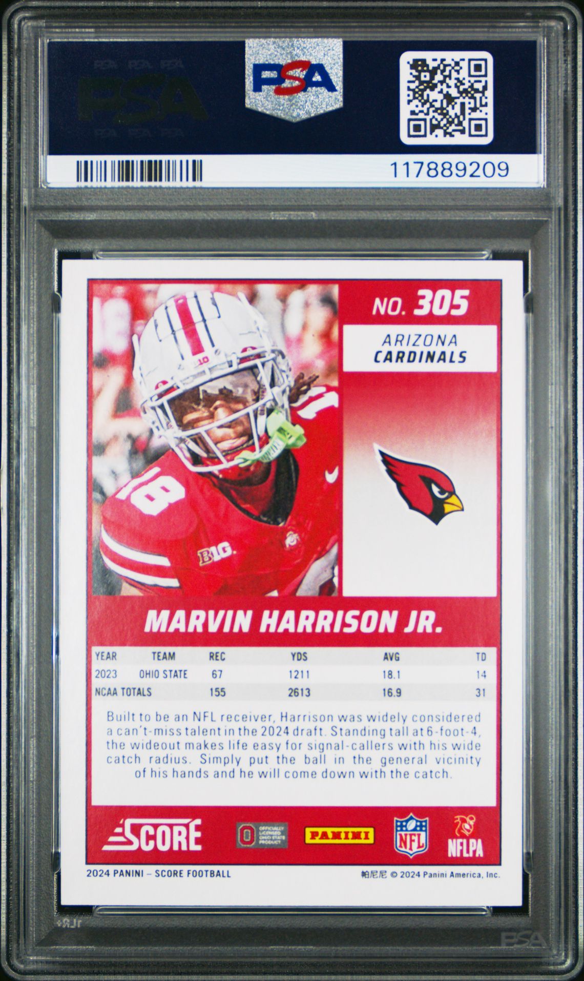 2024 Panini Score Marvin Harrison Jr. #305 (Gold Zone) Mint 9 back