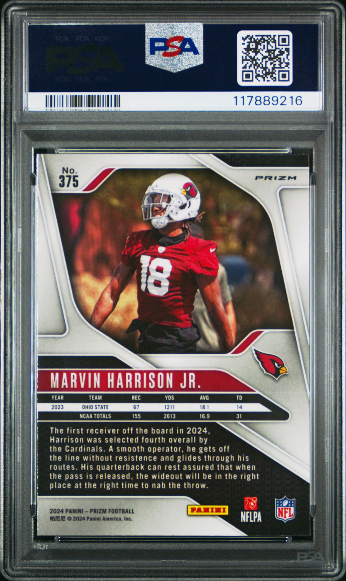 2024 Panini Prizm Marvin Harrison Jr. #375 (Silver Prizm) Mint 9 back