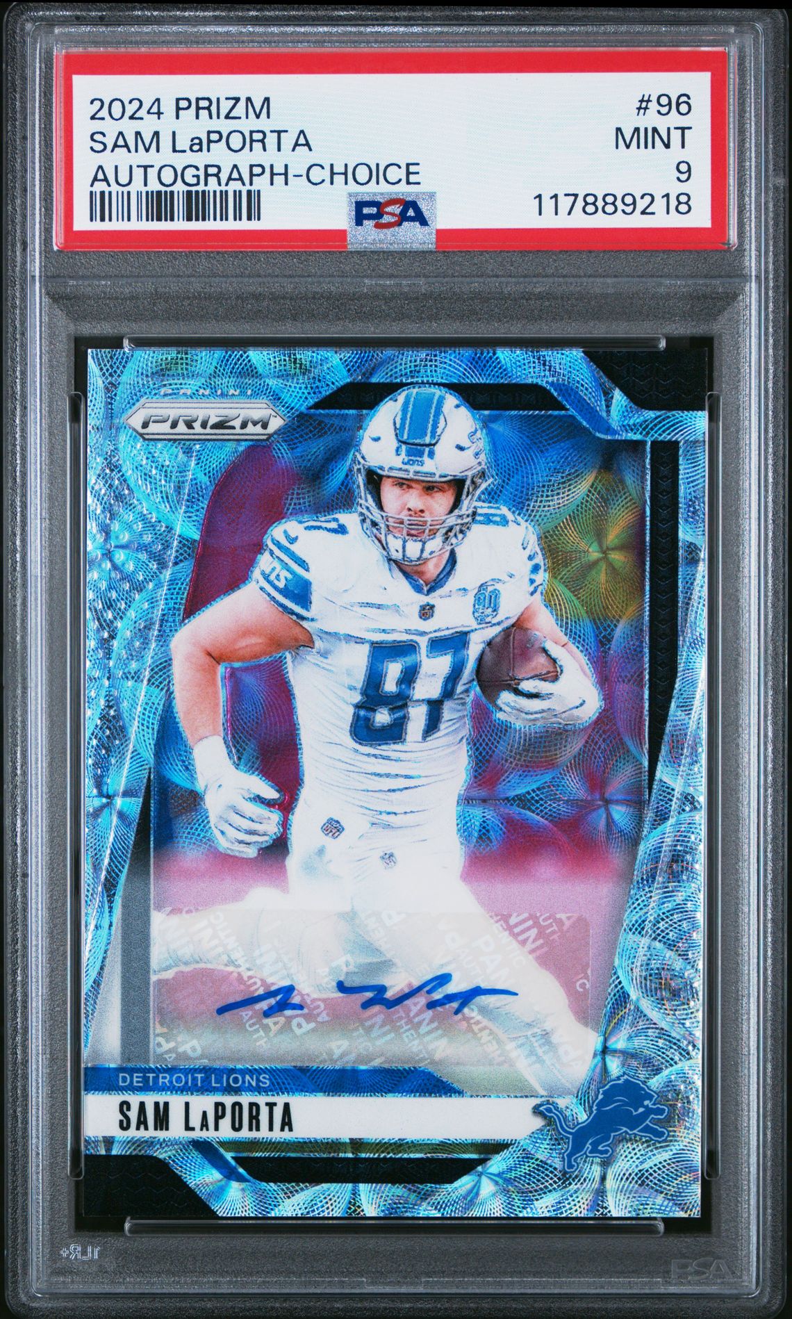 2024 Panini Prizm Sam Laporta #96 (Autograph-Choice) Mint 9 front