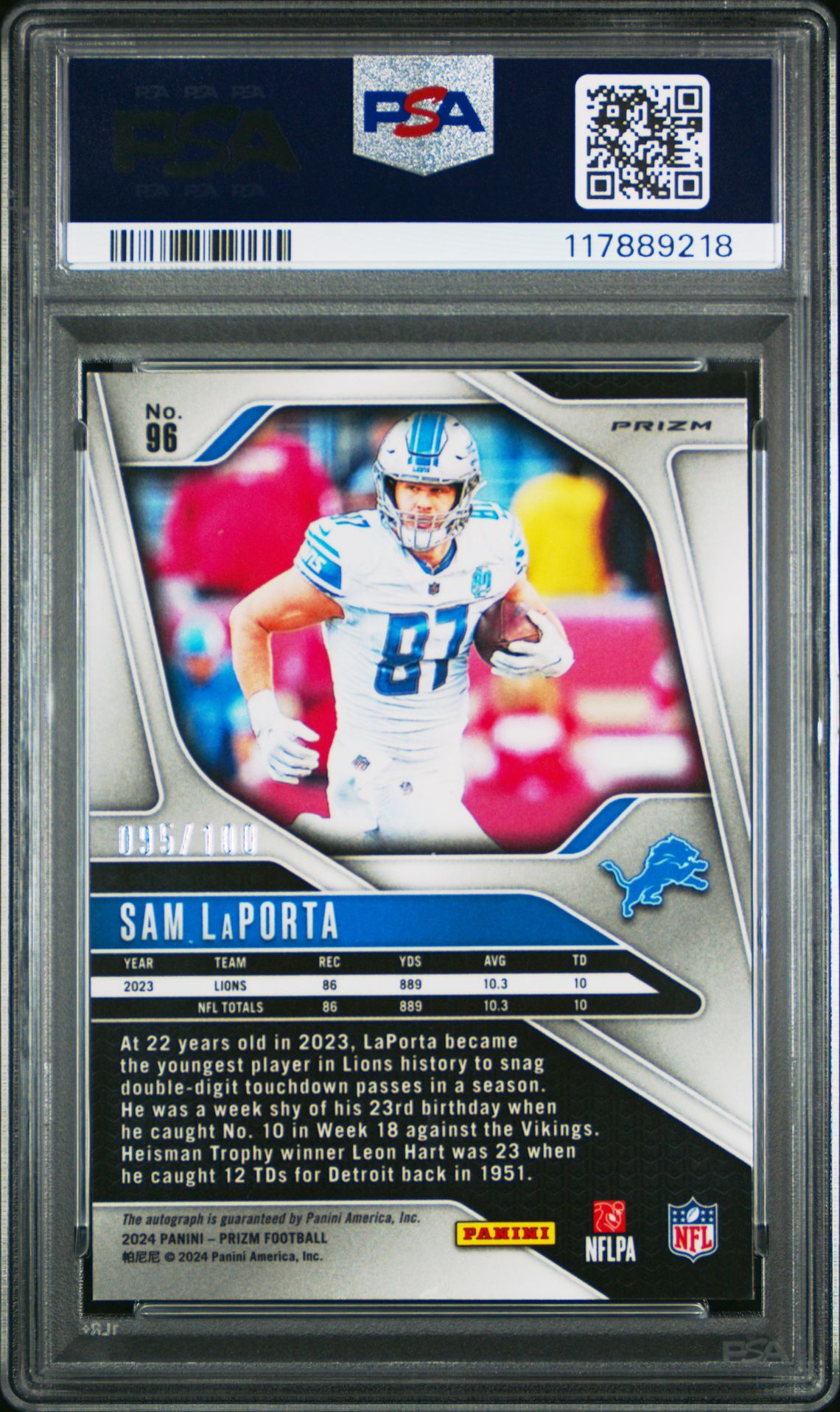 2024 Panini Prizm Sam Laporta #96 (Autograph-Choice) Mint 9 back