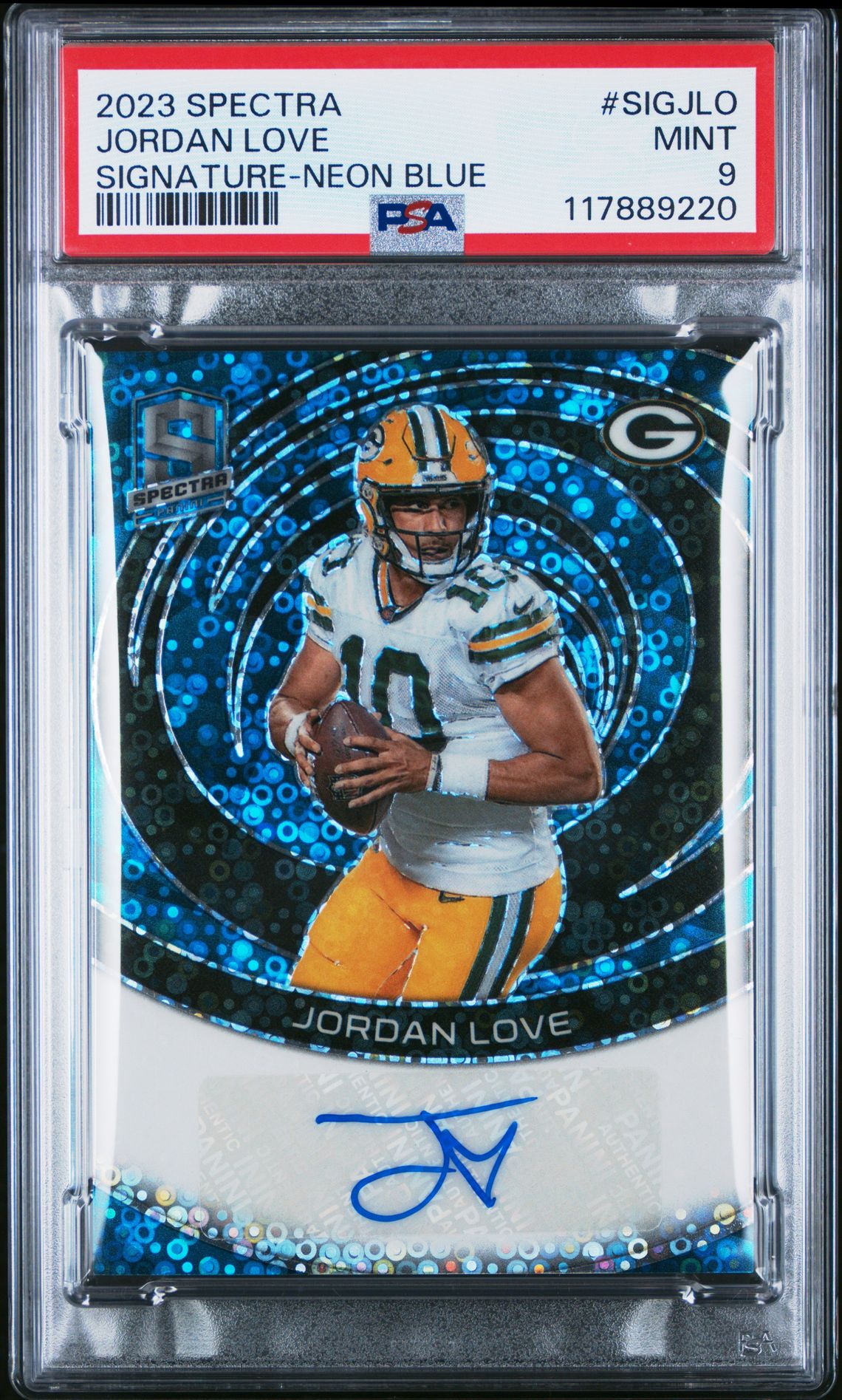 2023 Panini Spectra Signatures Jordan Love #Sigjlo (Signature-Neon Blue) Mint 9 front