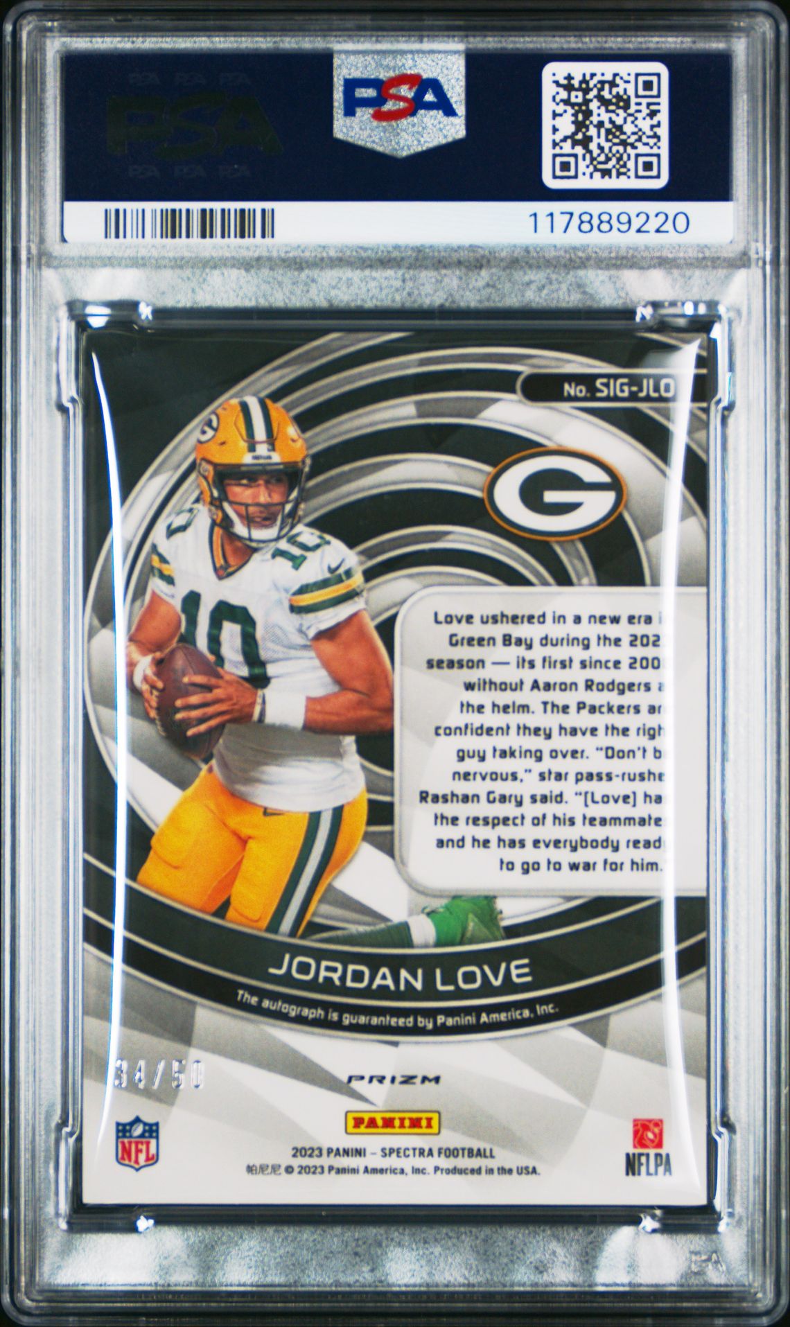 2023 Panini Spectra Signatures Jordan Love #Sigjlo (Signature-Neon Blue) Mint 9 back