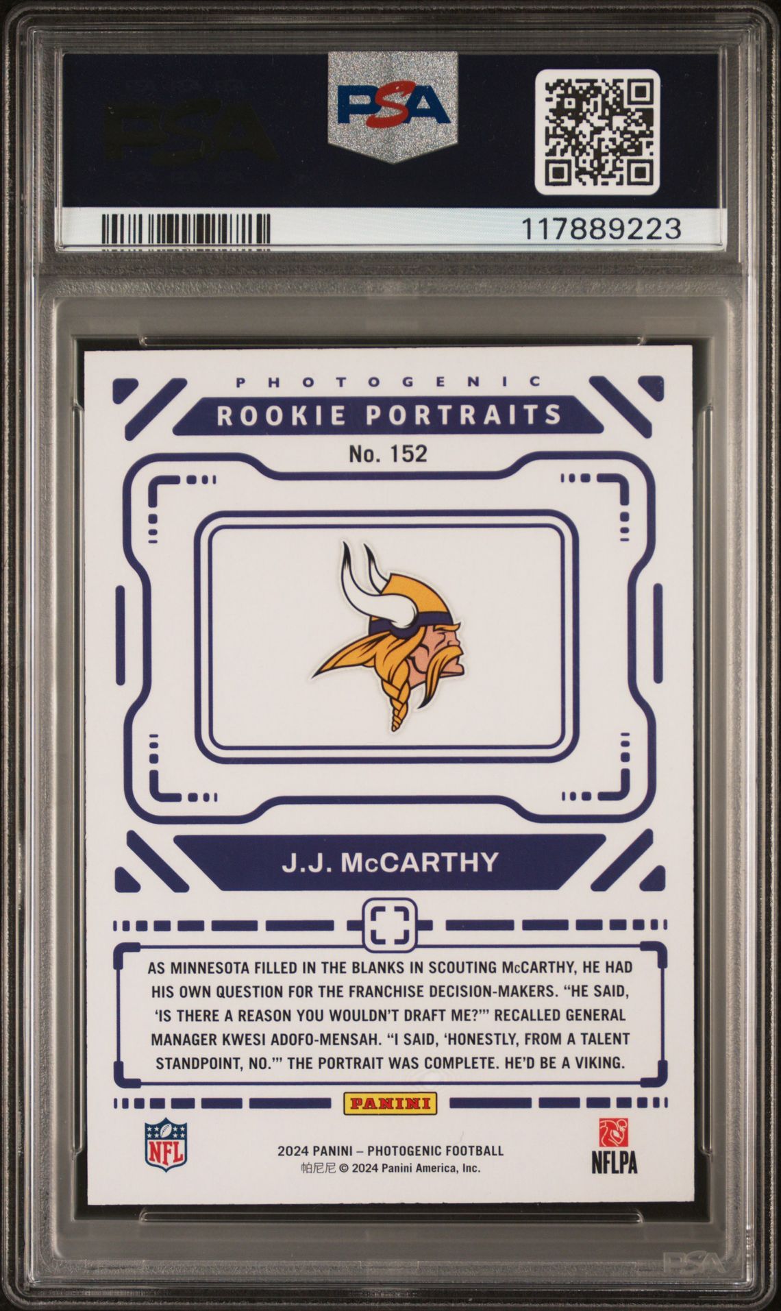 2024 Panini Photogenic Jj Mccarthy #152 (Silver) Mint 9 back