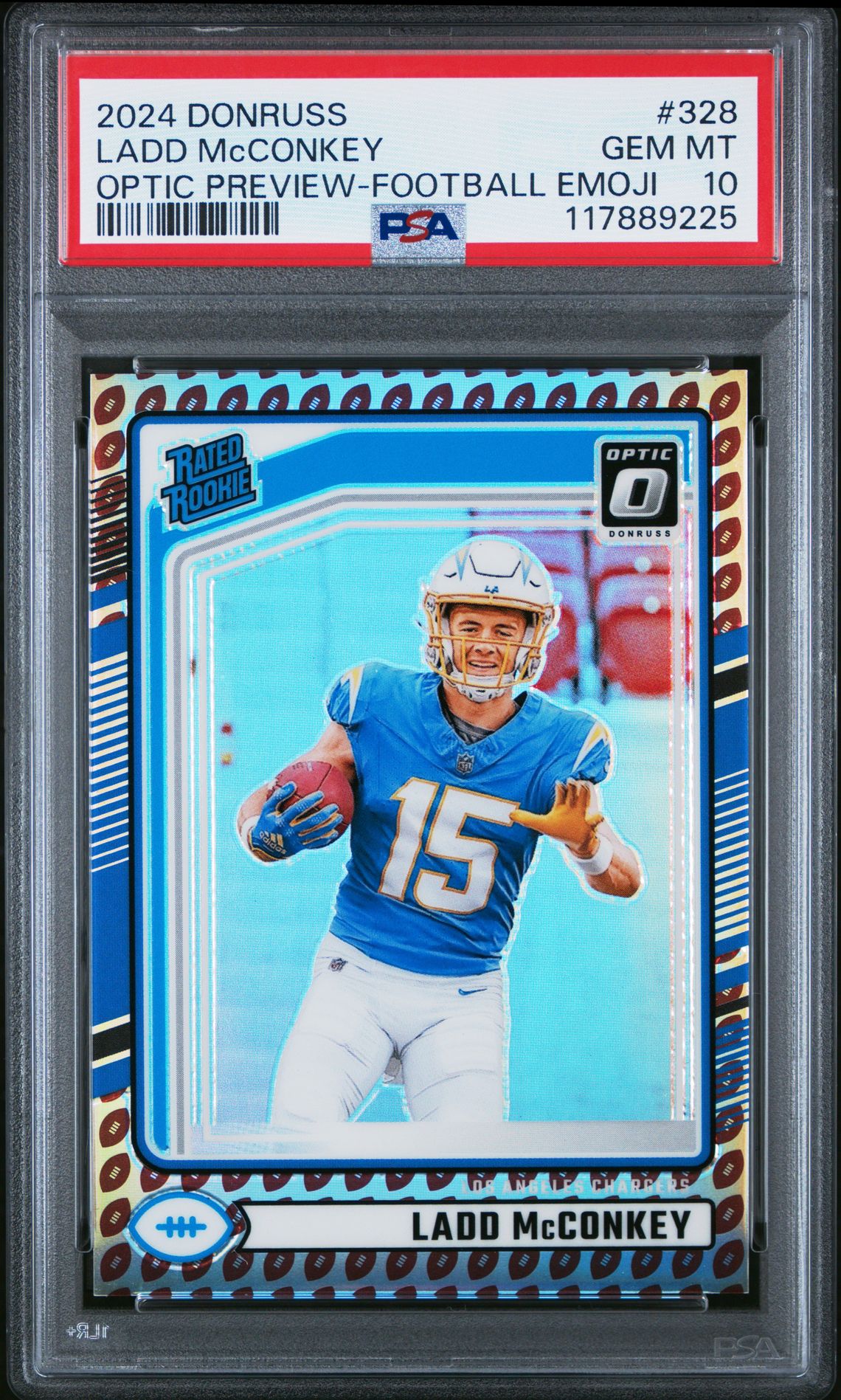 2024 Panini Donruss Ladd Mcconkey #328 (Optic Preview-Football Emoji) Gem Mt 10 front
