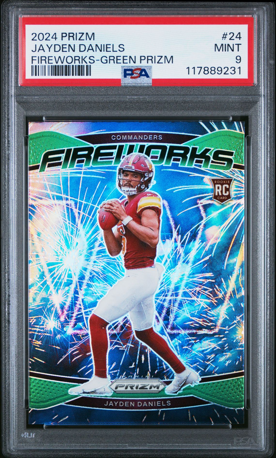 2024 Panini Prizm Fireworks Jayden Daniels #24 (Fireworks-Green Prizm) Mint 9 front