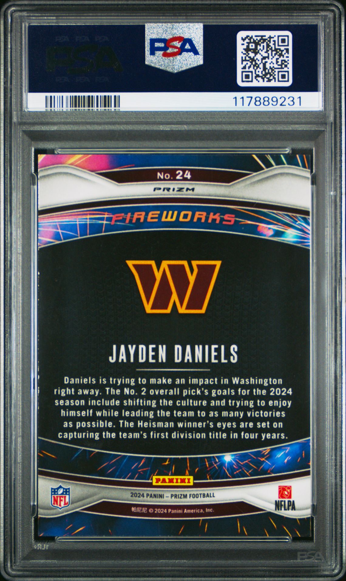 2024 Panini Prizm Fireworks Jayden Daniels #24 (Fireworks-Green Prizm) Mint 9 back