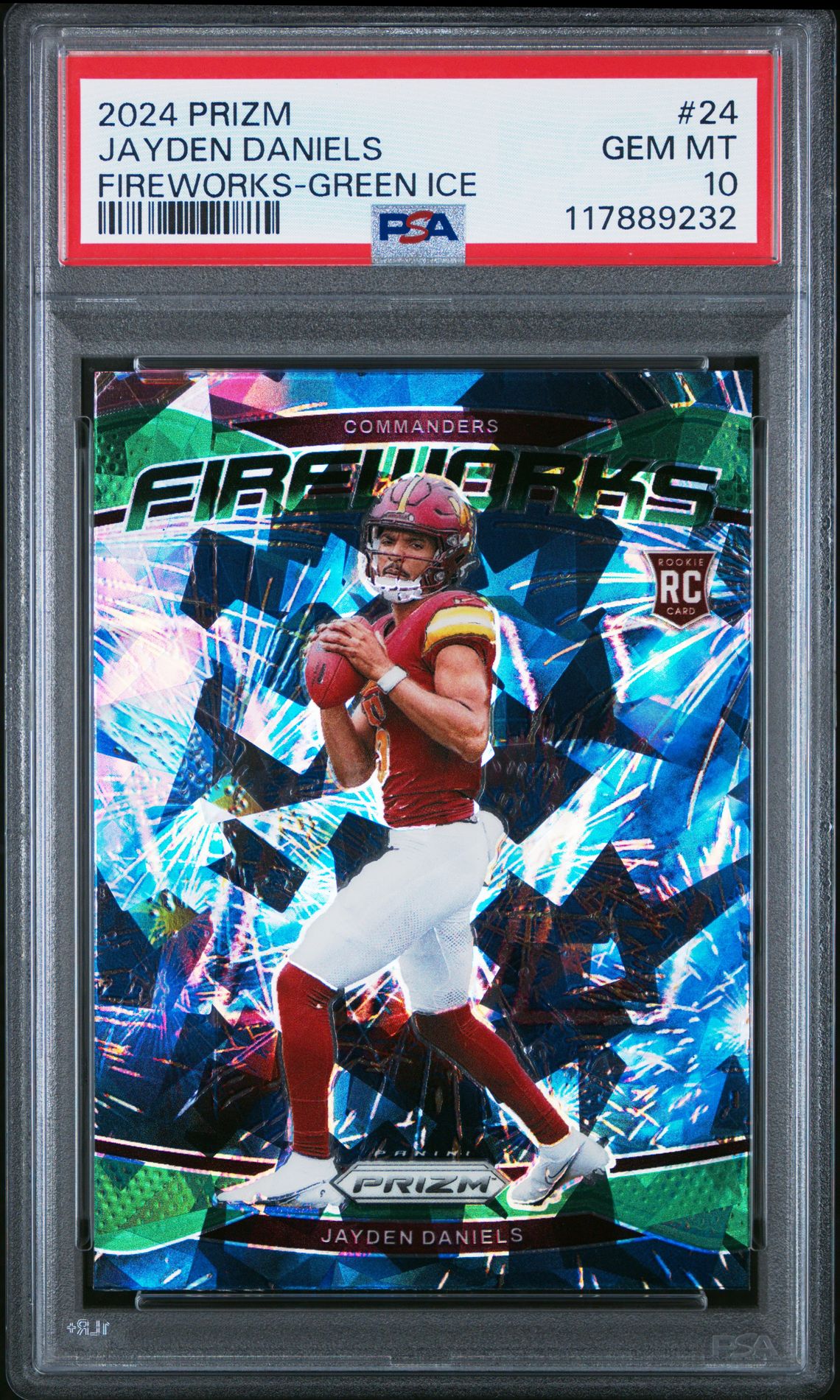 2024 Panini Prizm Fireworks Jayden Daniels #24 (Fireworks-Green Ice) Gem Mt 10 front