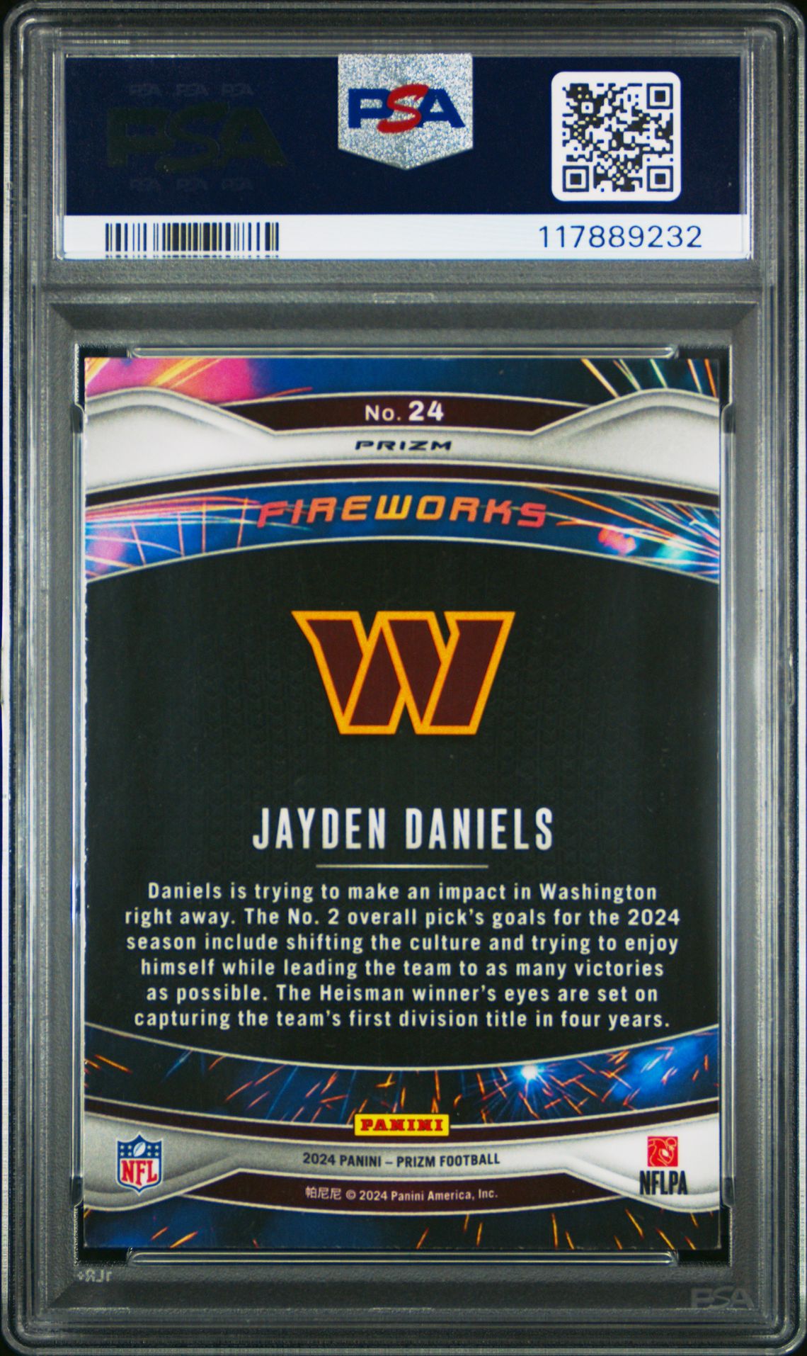 2024 Panini Prizm Fireworks Jayden Daniels #24 (Fireworks-Green Ice) Gem Mt 10 back