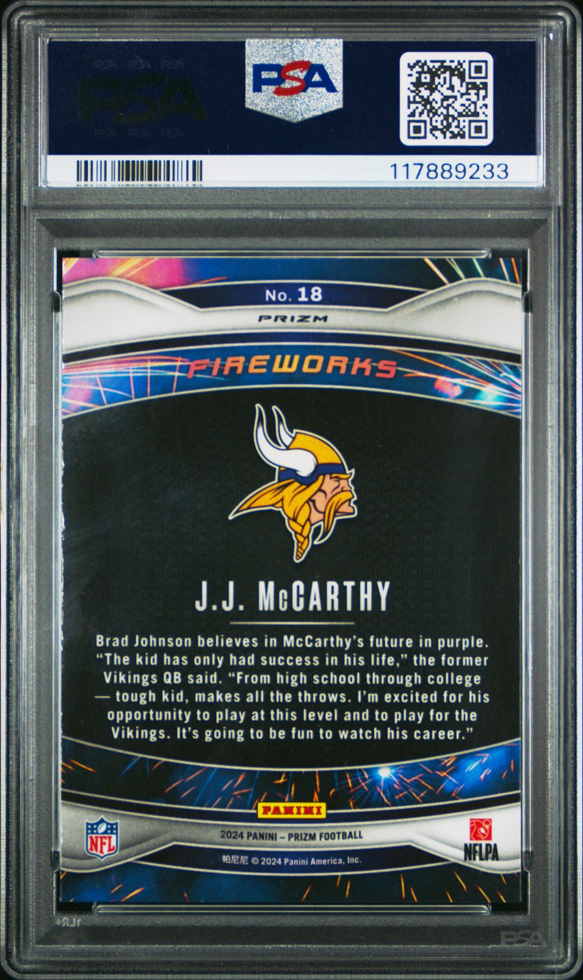 2024 Panini Prizm Fireworks Jj Mccarthy #18 (Fireworks-Green Wave) Mint 9 back