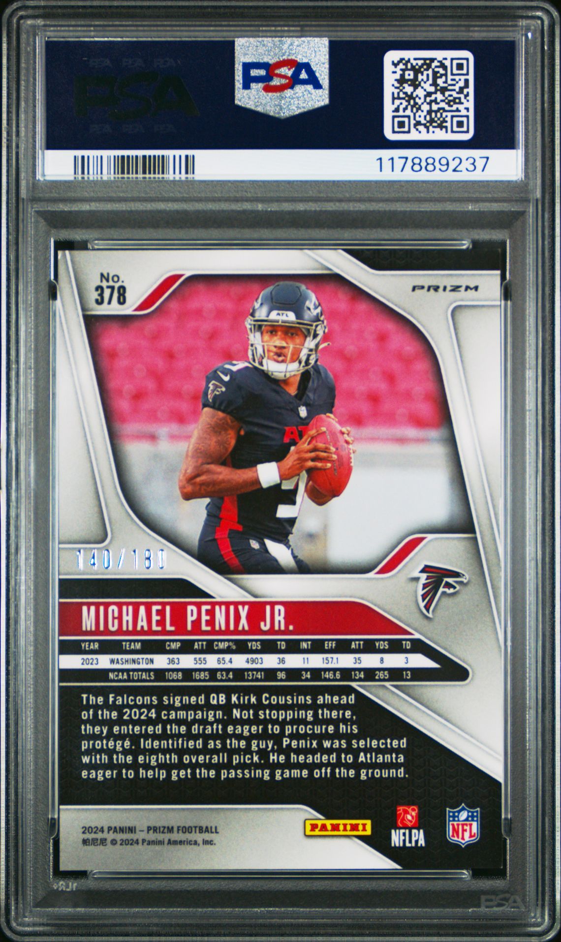 2024 Panini Prizm Michael Penix Jr. #378 (Hyper Prizm) Nm-Mt 8 back