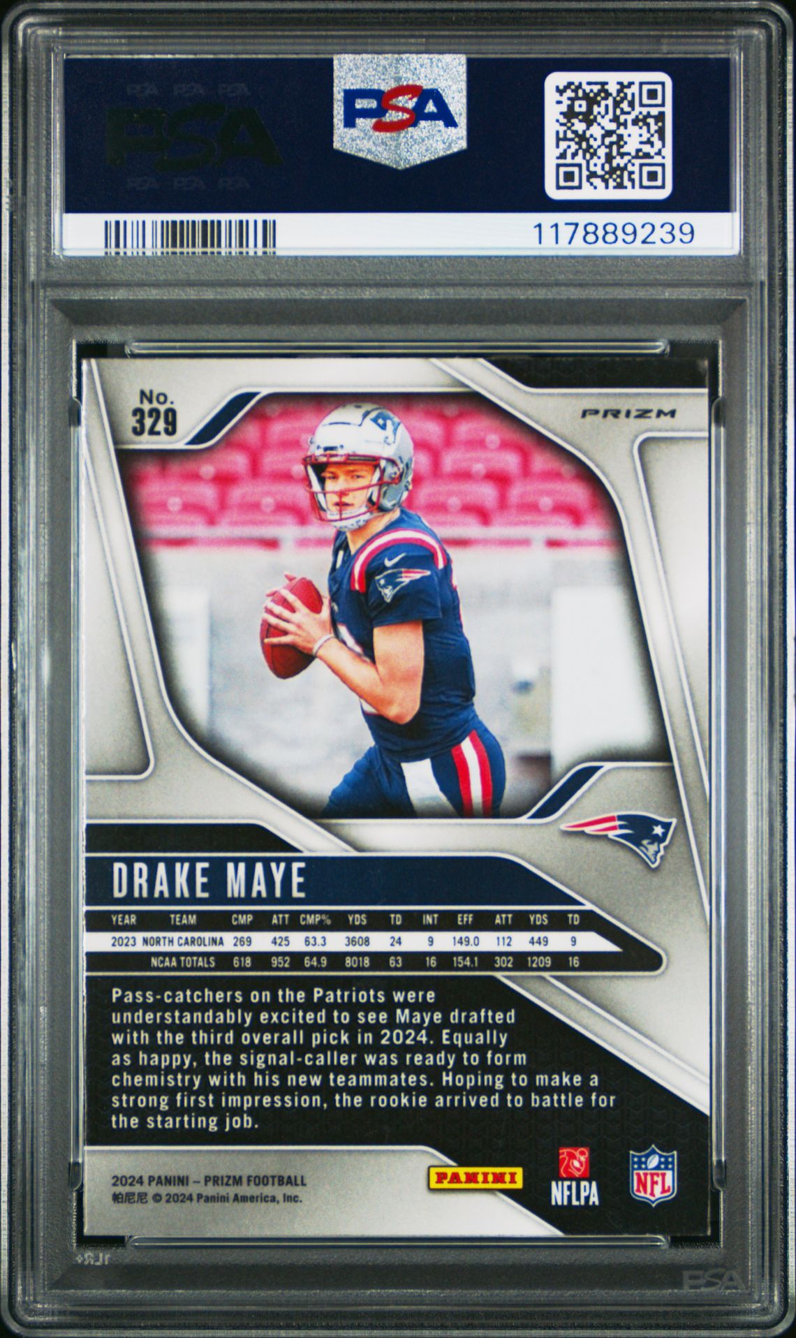 2024 Panini Prizm Drake Maye #329 (Silver Prizm) Mint 9 back