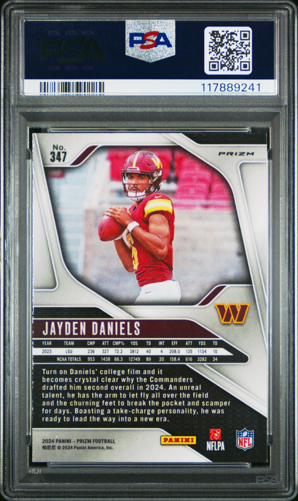 2024 Panini Prizm Jayden Daniels #347 (Red/White/Blue Prizm) Mint 9 back