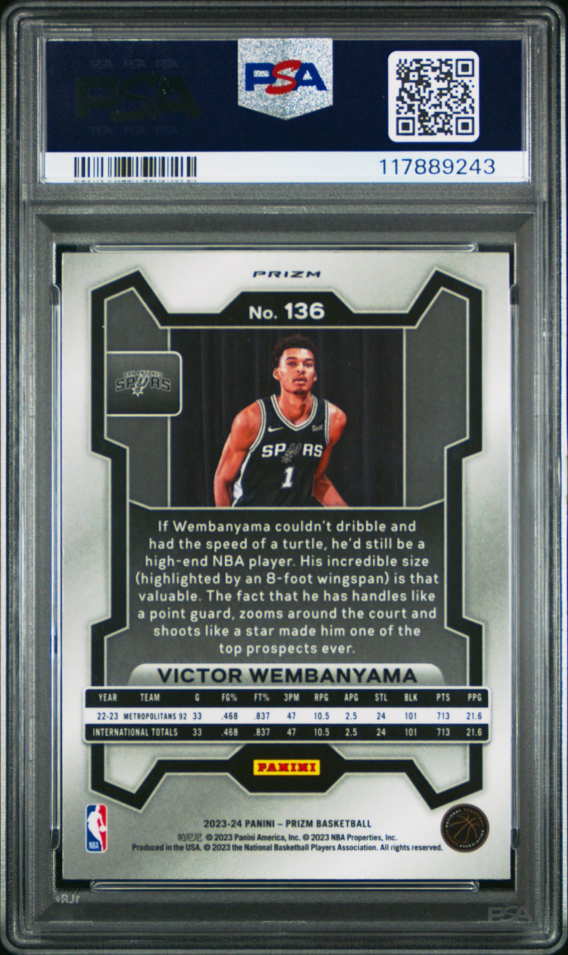 2023 Panini Prizm Victor Wembanyama #136 (Red Ice) Mint 9 back