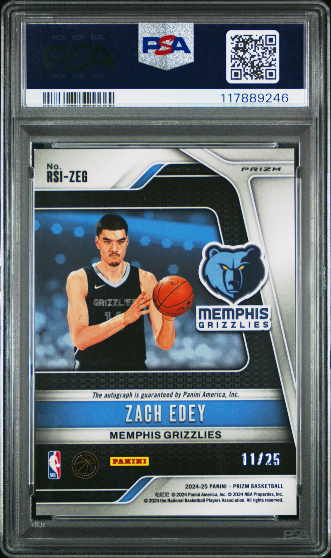 2024 Panini Prizm Rookie Signatures Zach Edey #Rsizeg (Rk Signature-Mojo Prizm) Gem Mt 10 back