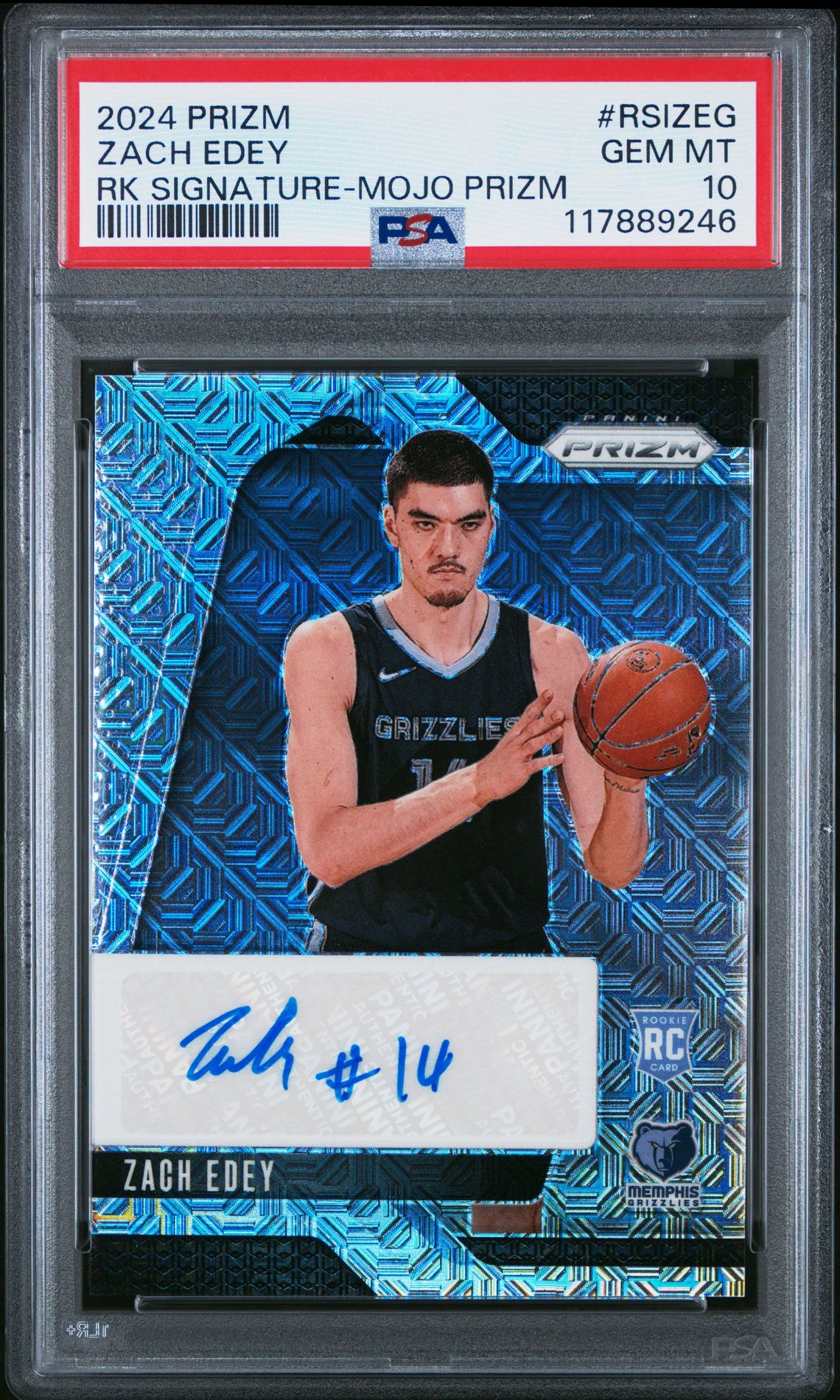2024 Panini Prizm Rookie Signatures Zach Edey #Rsizeg (Rk Signature-Mojo Prizm) Gem Mt 10 front