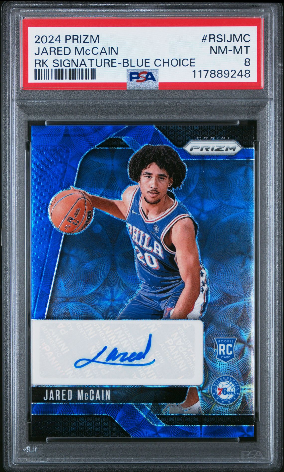 2024 Panini Prizm Rookie Signatures Jared Mccain #Rsijmc (Rk Signature-Blue Choice) Nm-Mt 8 front