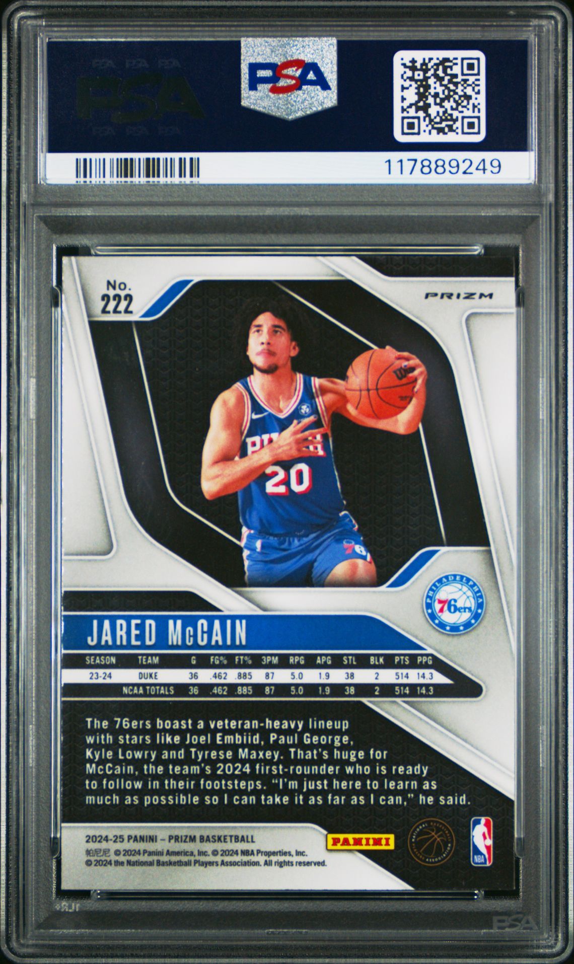 2024 Panini Prizm Jared Mccain #222 (Blue Yellow Green Choice) Mint 9 back