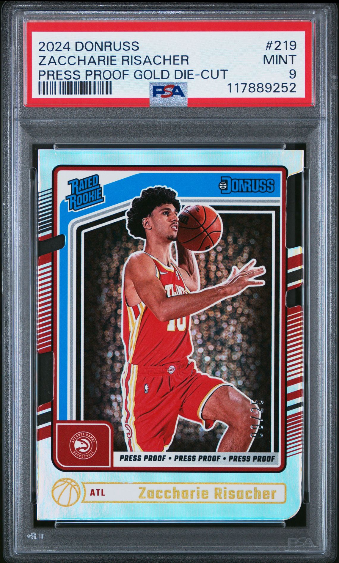 2024 Panini Donruss Zaccharie Risacher #219 (Press Proof Gold Die-Cut) Mint 9 front