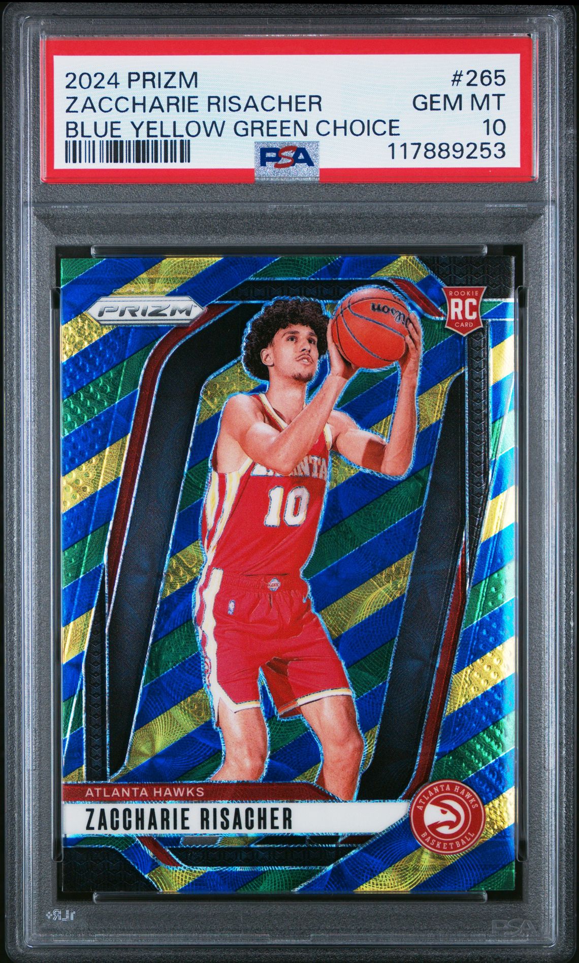 2024 Panini Prizm Zaccharie Risacher #265 (Blue Yellow Green Choice) Gem Mt 10 front