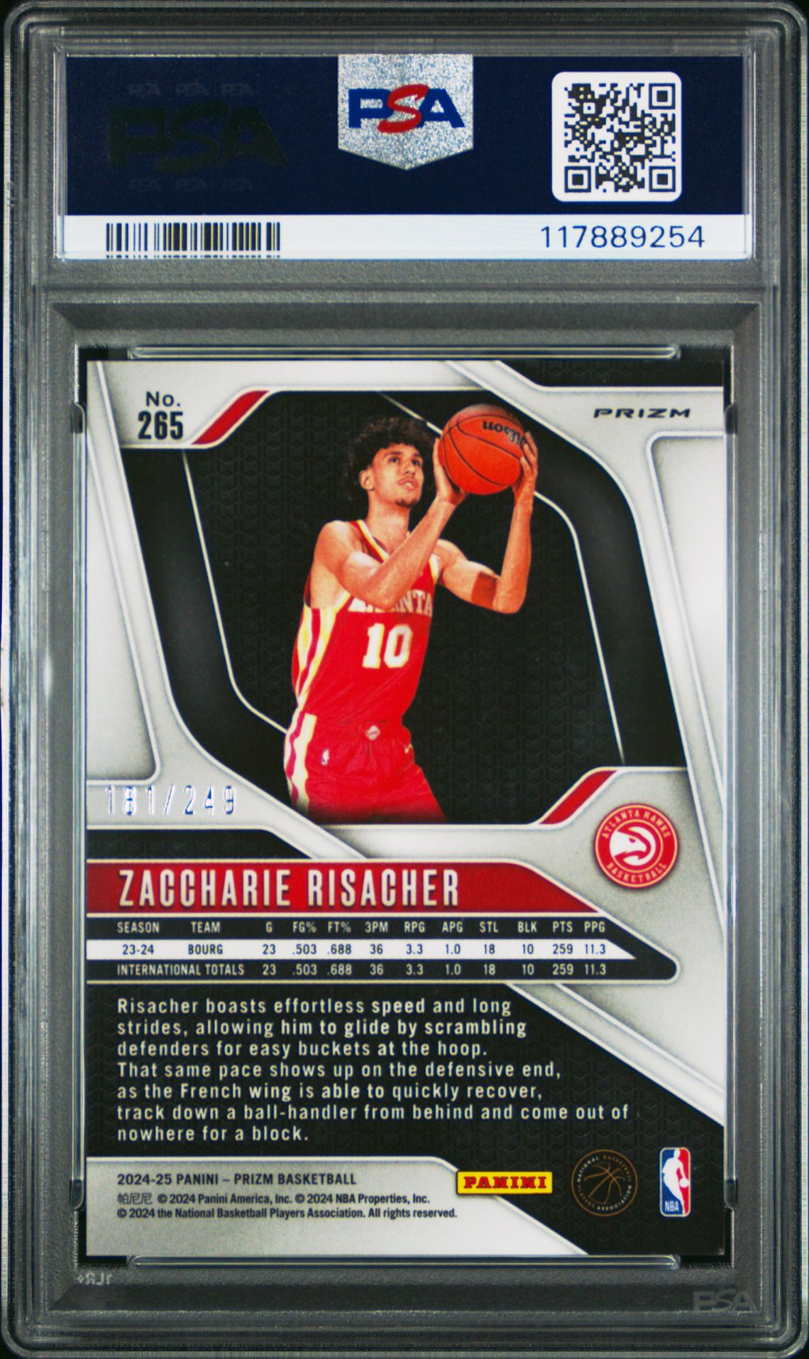 2024 Panini Prizm Zaccharie Risacher #265 (Skewed Prizm) Mint 9 back