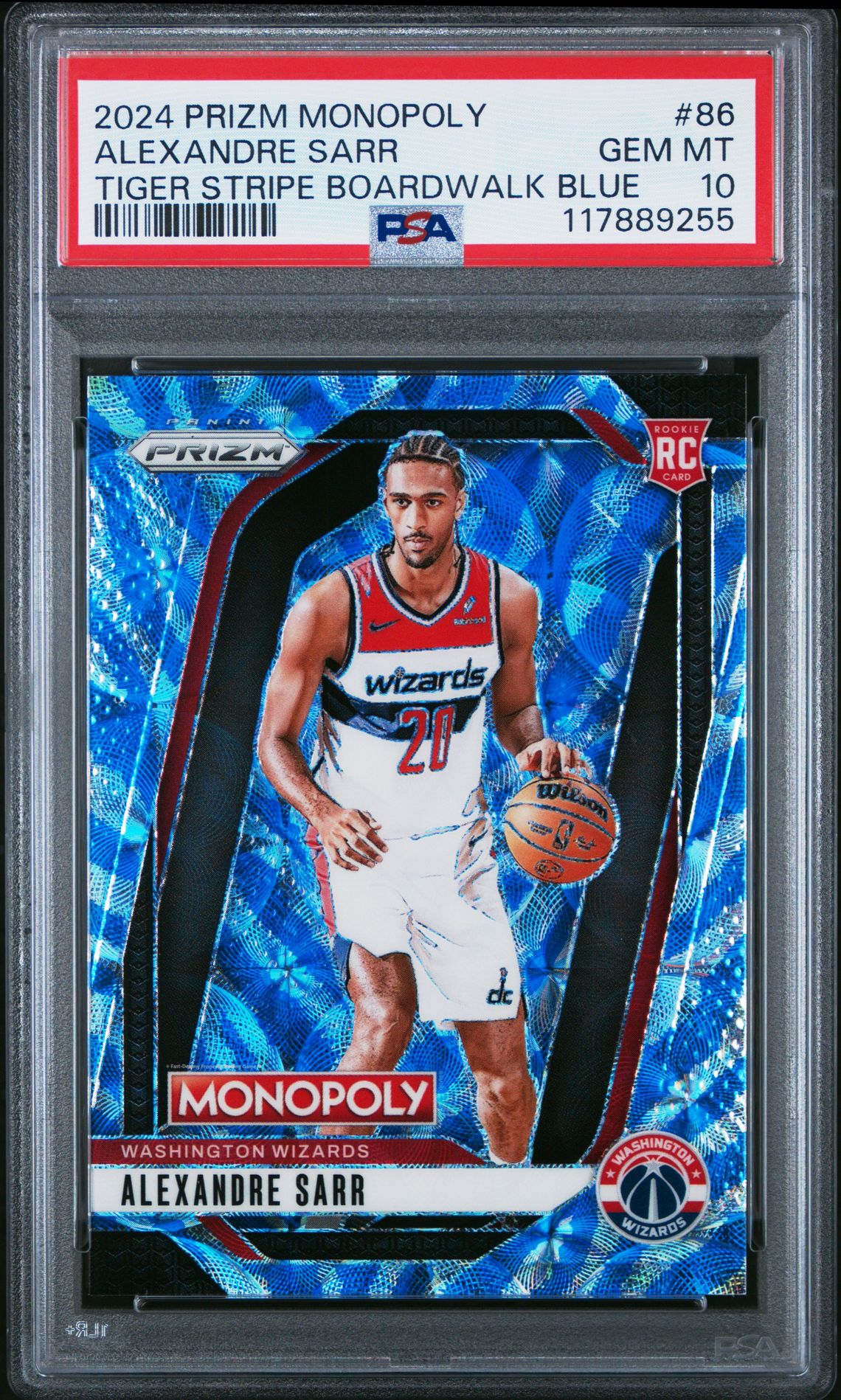 2024 Panini Prizm Monopoly Alexandre Sarr #86 (Tiger Stripe Boardwalk Blue) Gem Mt 10 front