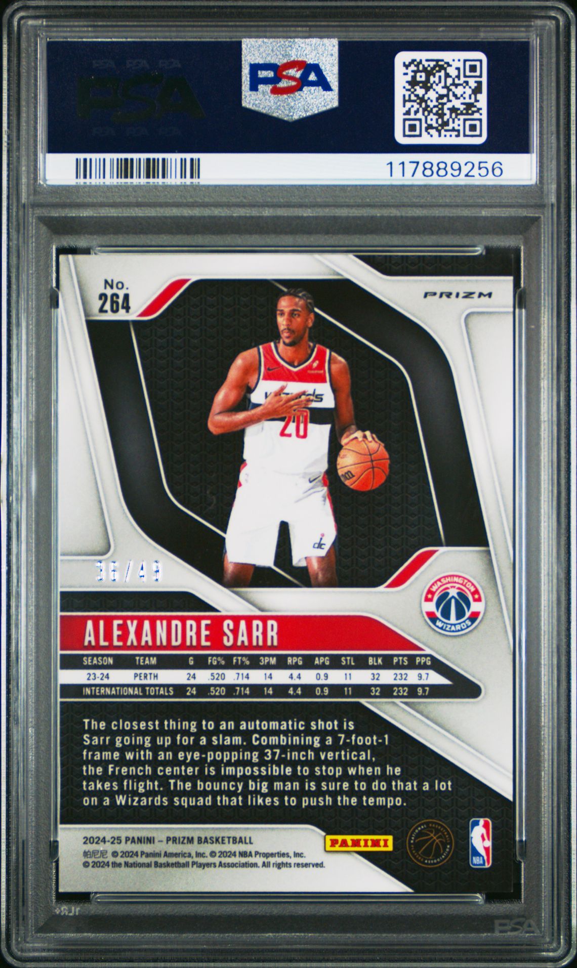 2024 Panini Prizm Alexandre Sarr #264 (Blue Choice) Mint 9 back