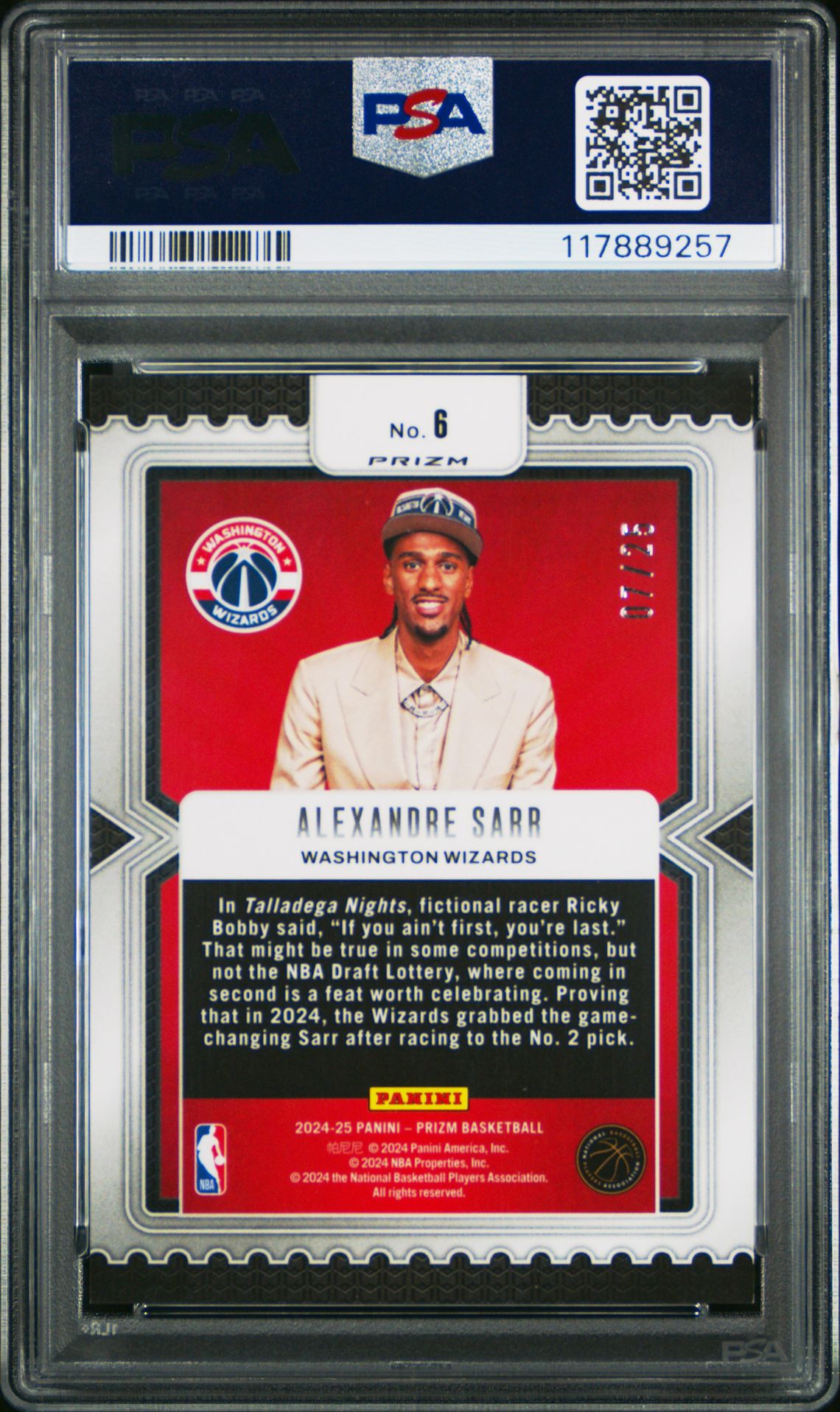 2024 Panini Prizm Luck Of The Lottery Alexandre Sarr #6 (Luck/Lottery-Mojo Prizm) Mint 9 back
