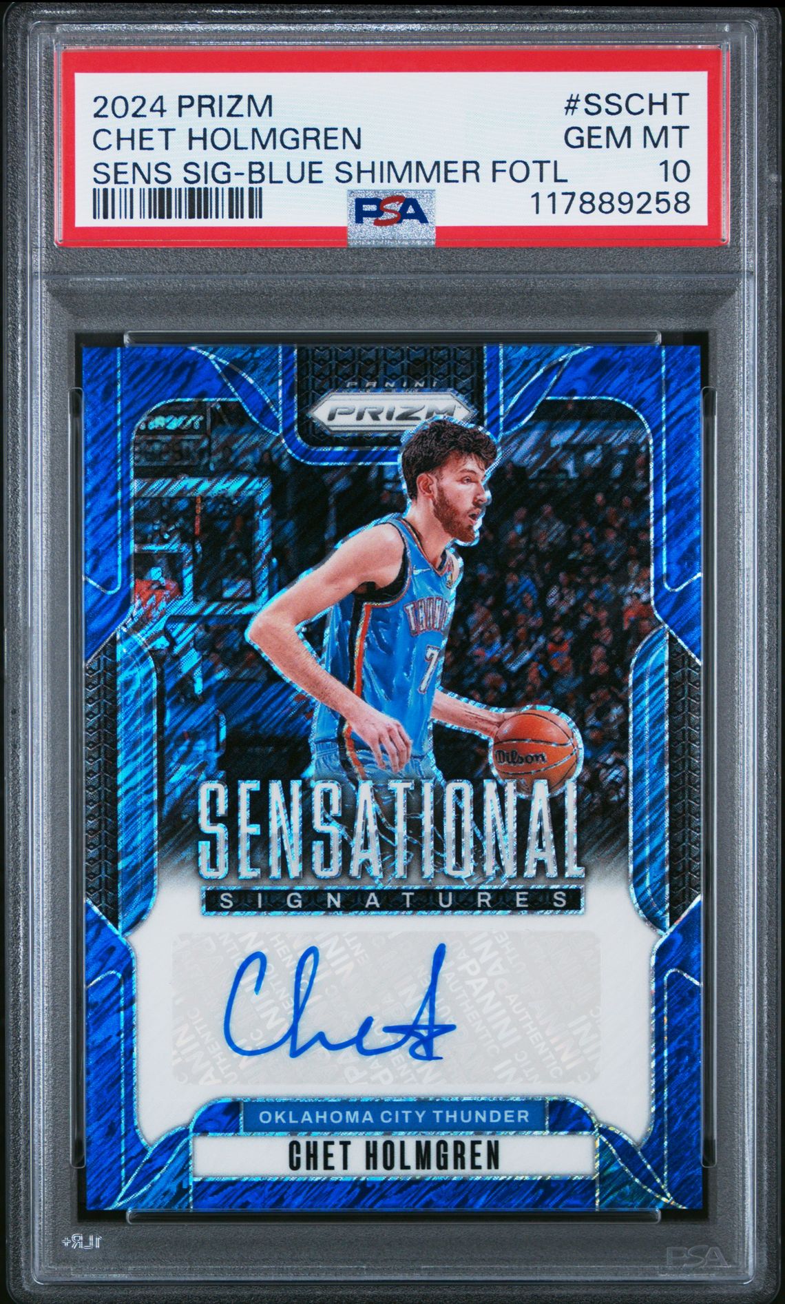 2024 Panini Prizm Sensational Signatures Chet Holmgren #Sscht (Sens Sig-Blue Shimmer Fotl) Gem Mt 10 front