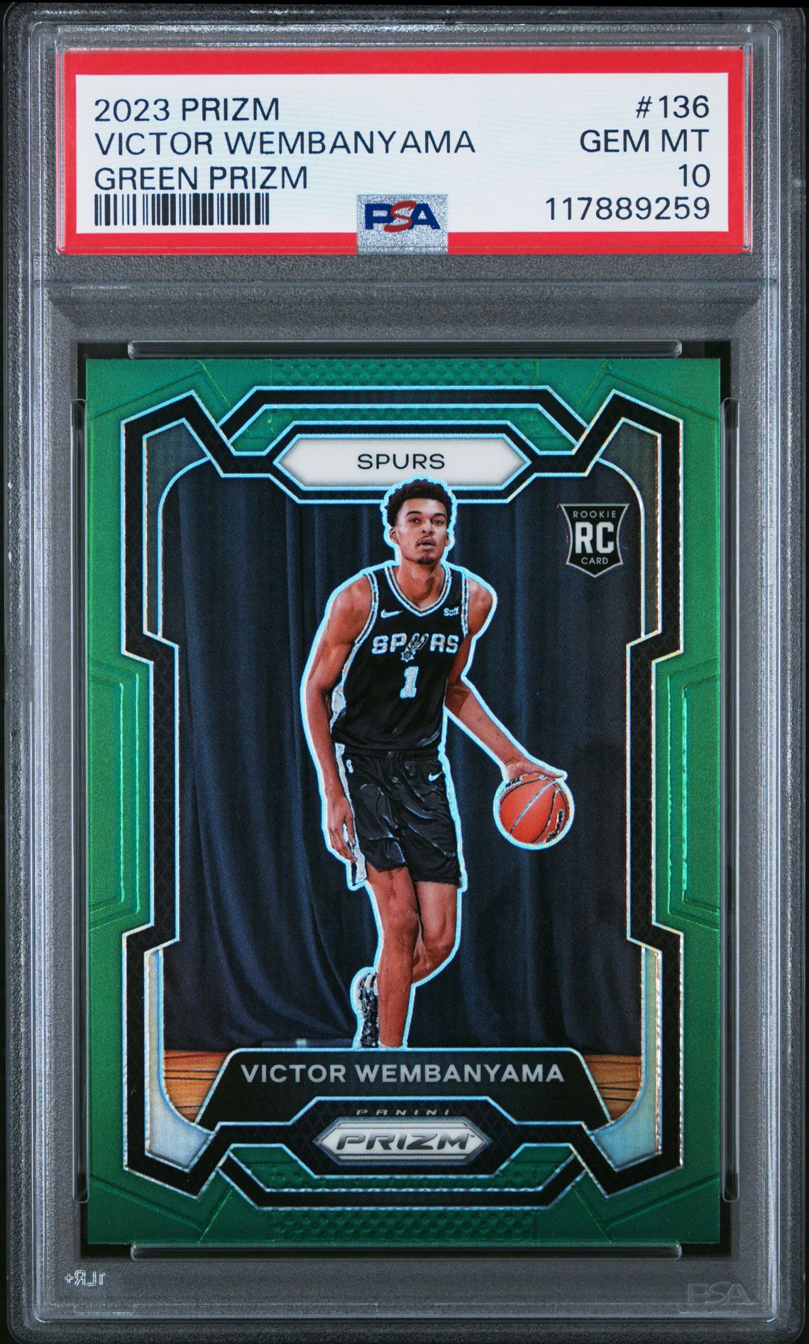 2023 Panini Prizm Victor Wembanyama #136 (Green Prizm) Gem Mt 10 front