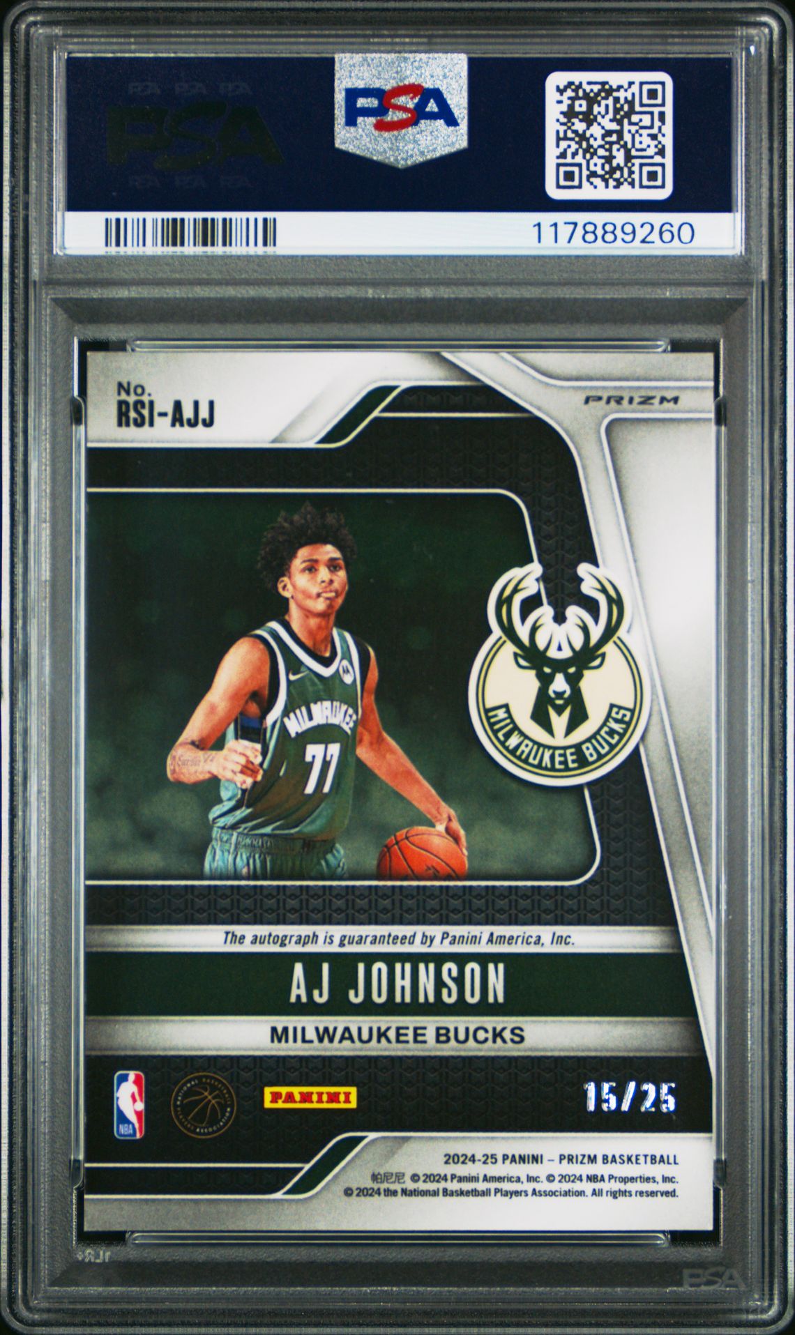 2024 Panini Prizm Rookie Signatures Aj Johnson #Rsiajj (Rk Signature-Mojo Prizm) Gem Mt 10 back