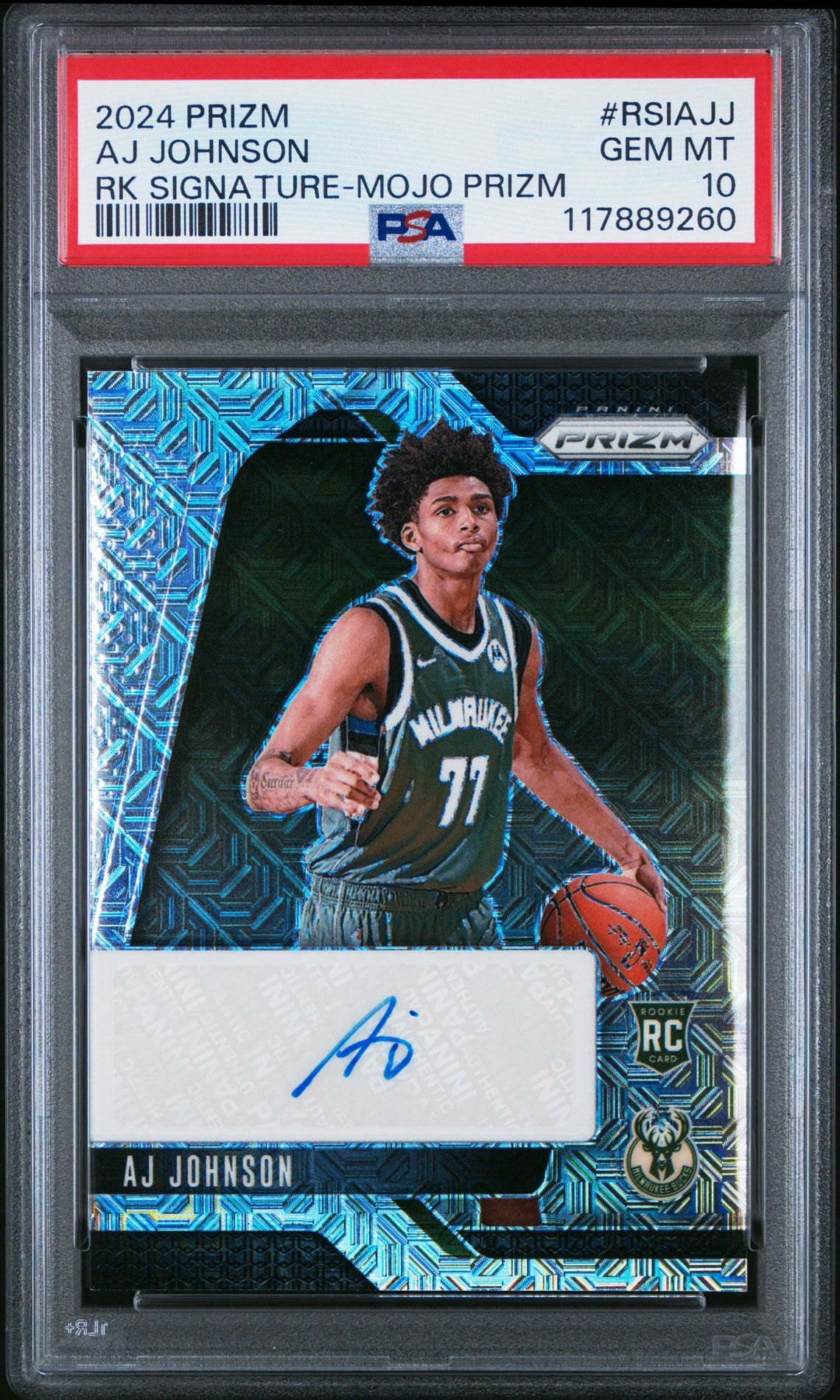 2024 Panini Prizm Rookie Signatures Aj Johnson #Rsiajj (Rk Signature-Mojo Prizm) Gem Mt 10 front