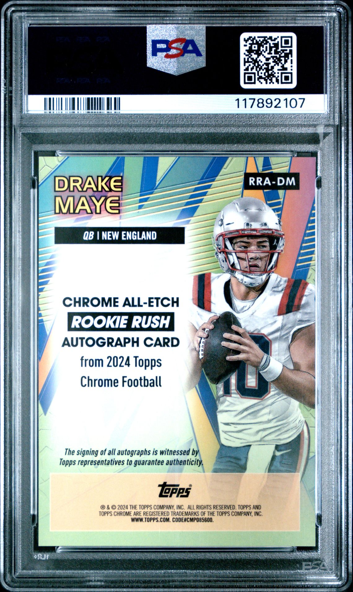 2024 Topps Chrome Chrome All-Etch Rookie Rush Autographs Drake Maye #Rradm (All-Etch Rk Rush Au-Ylw Ref) Mint 9 back