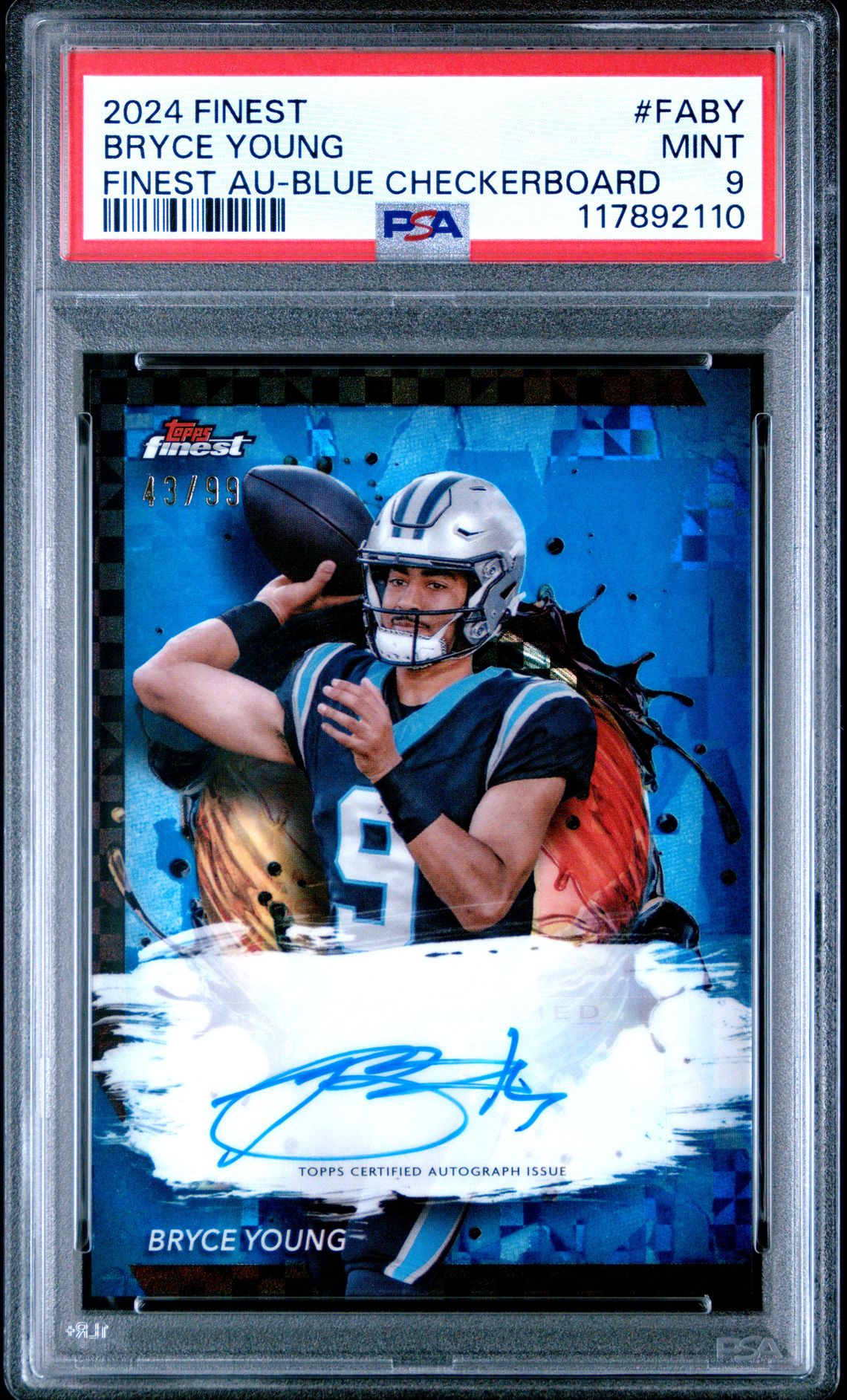 2024 Topps Finest Finest Autographs Bryce Young #Faby (Finest Au-Blue Checkerboard) Mint 9 front