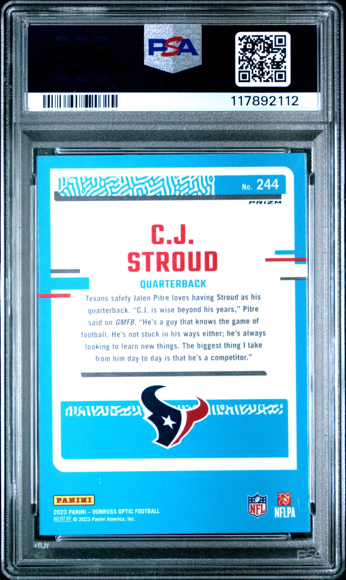 2023 Panini Donruss Optic Cj Stroud #244 (Holo) Mint 9 back