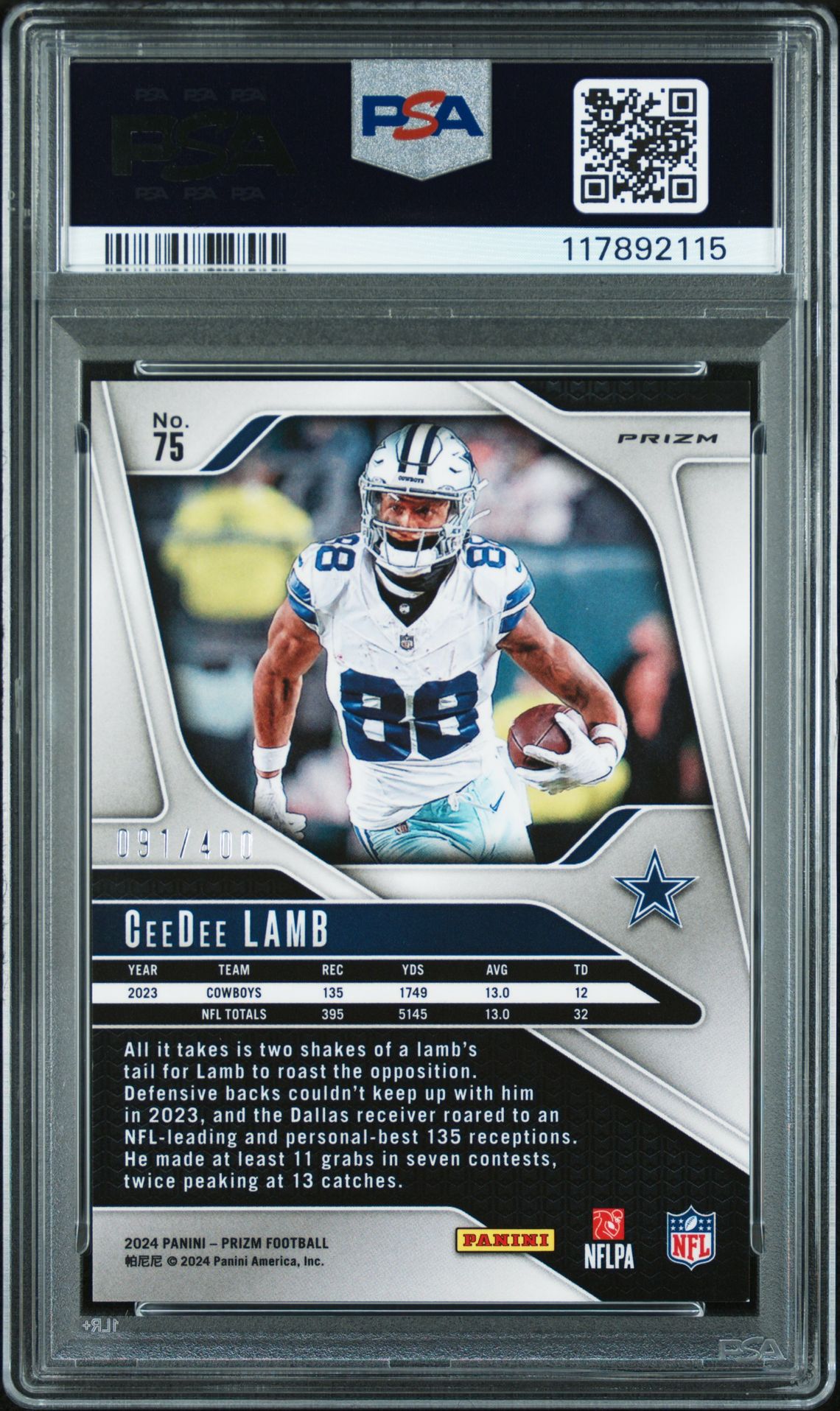 2024 Panini Prizm Ceedee Lamb #75 (Pandora) Mint 9 back