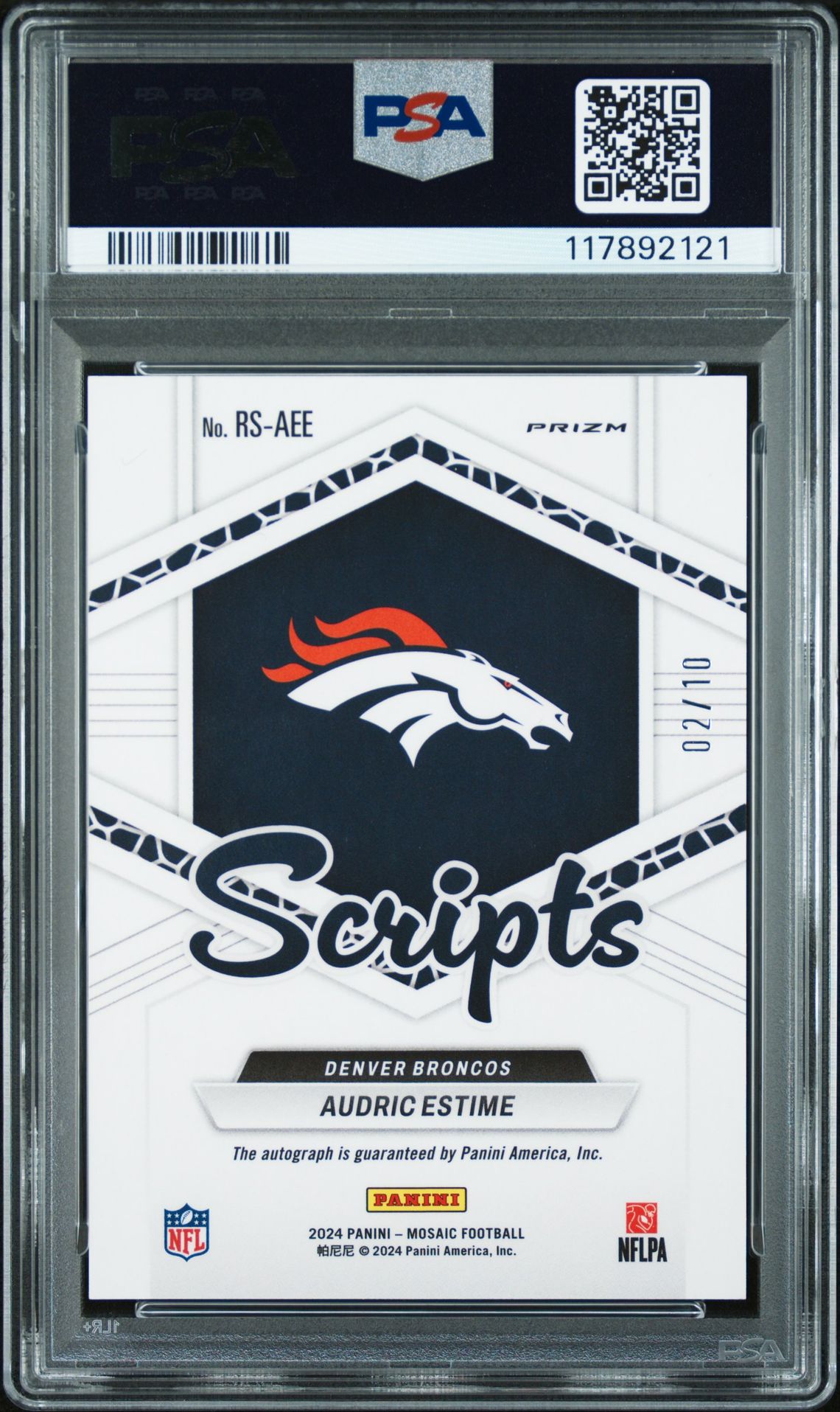 2024 Panini Mosaic Rookie Scripts Audric Estime #Rsaee (Rk Scripts-Gold No Huddle) Gem Mt 10 back