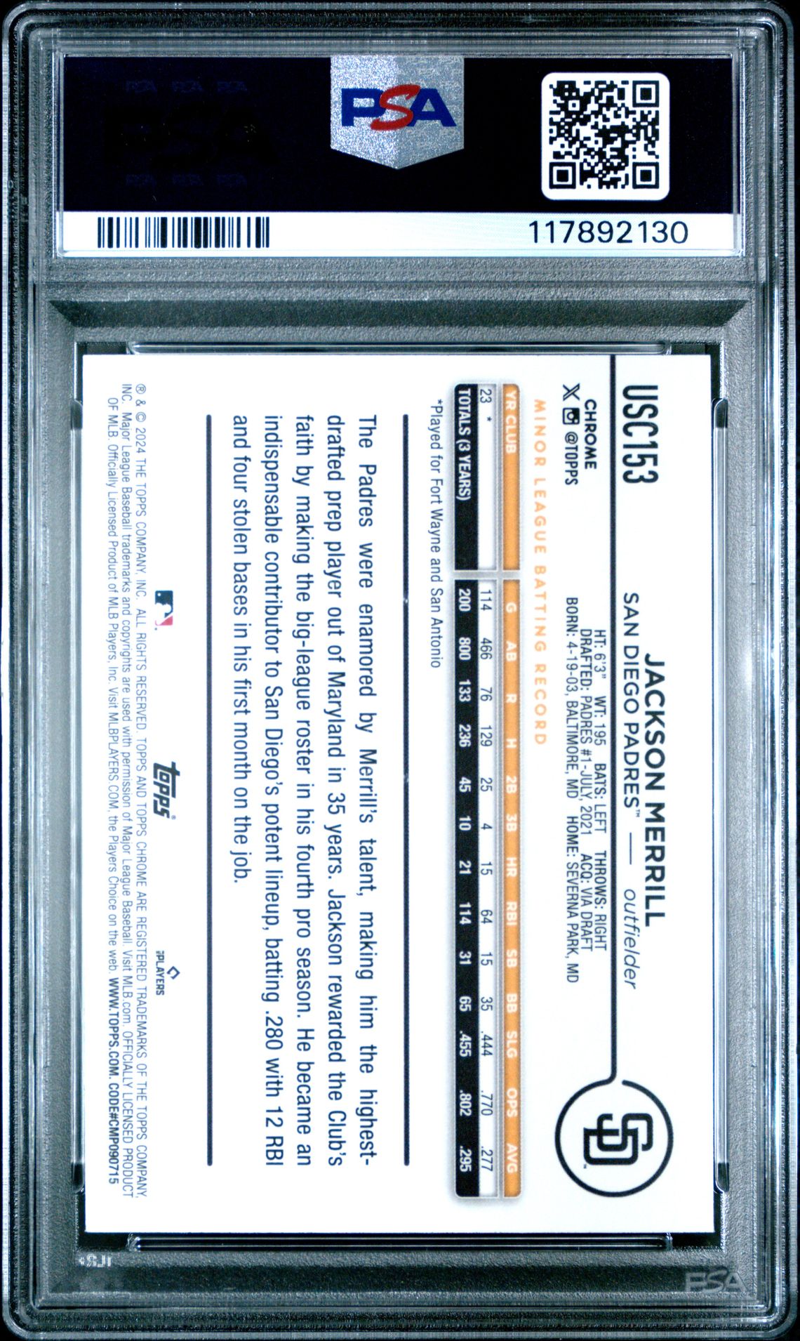 2024 Topps Chrome Update Jackson Merrill #Usc153 (Aqua Raywave) Mint 9 back