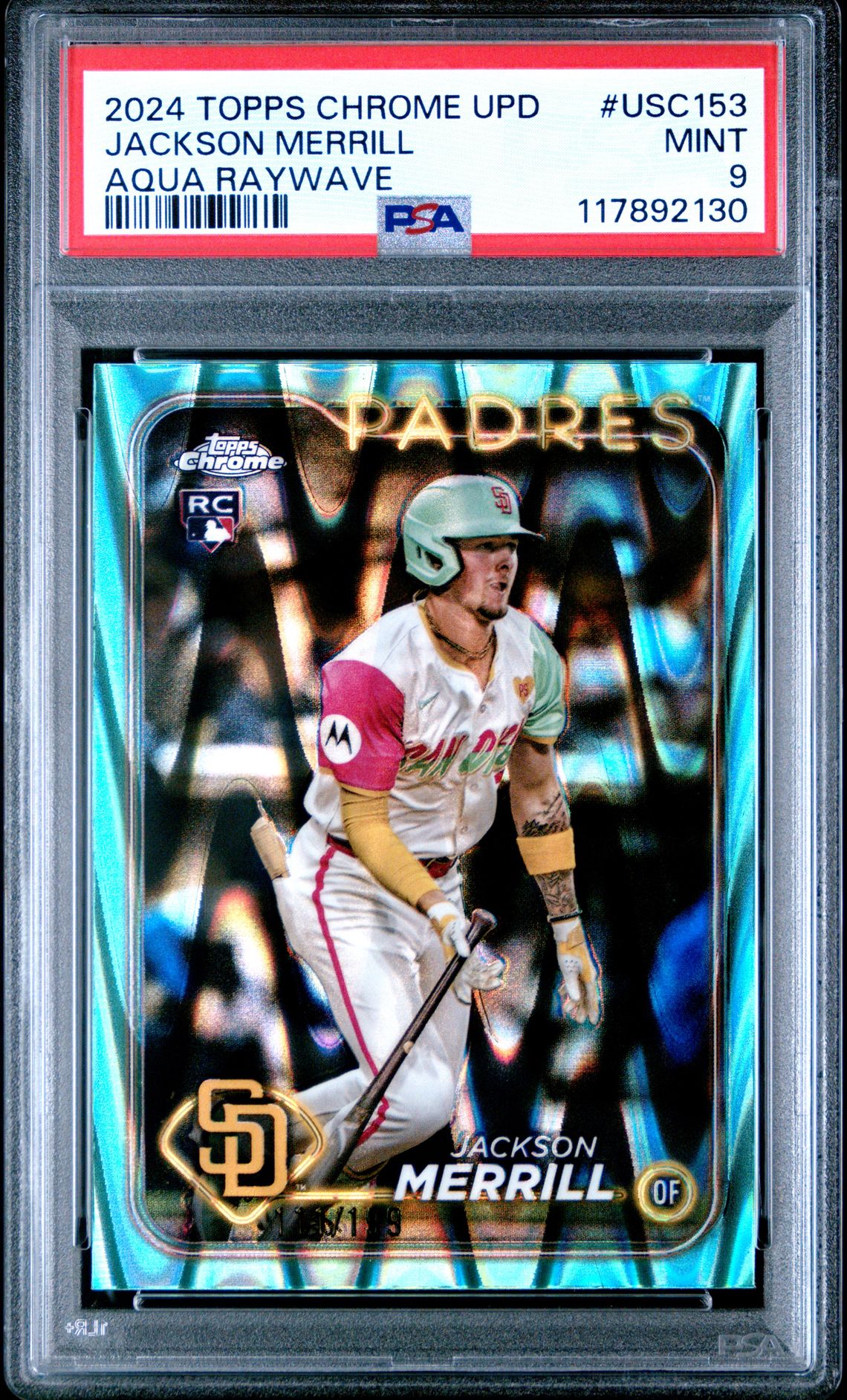 2024 Topps Chrome Update Jackson Merrill #Usc153 (Aqua Raywave) Mint 9 front