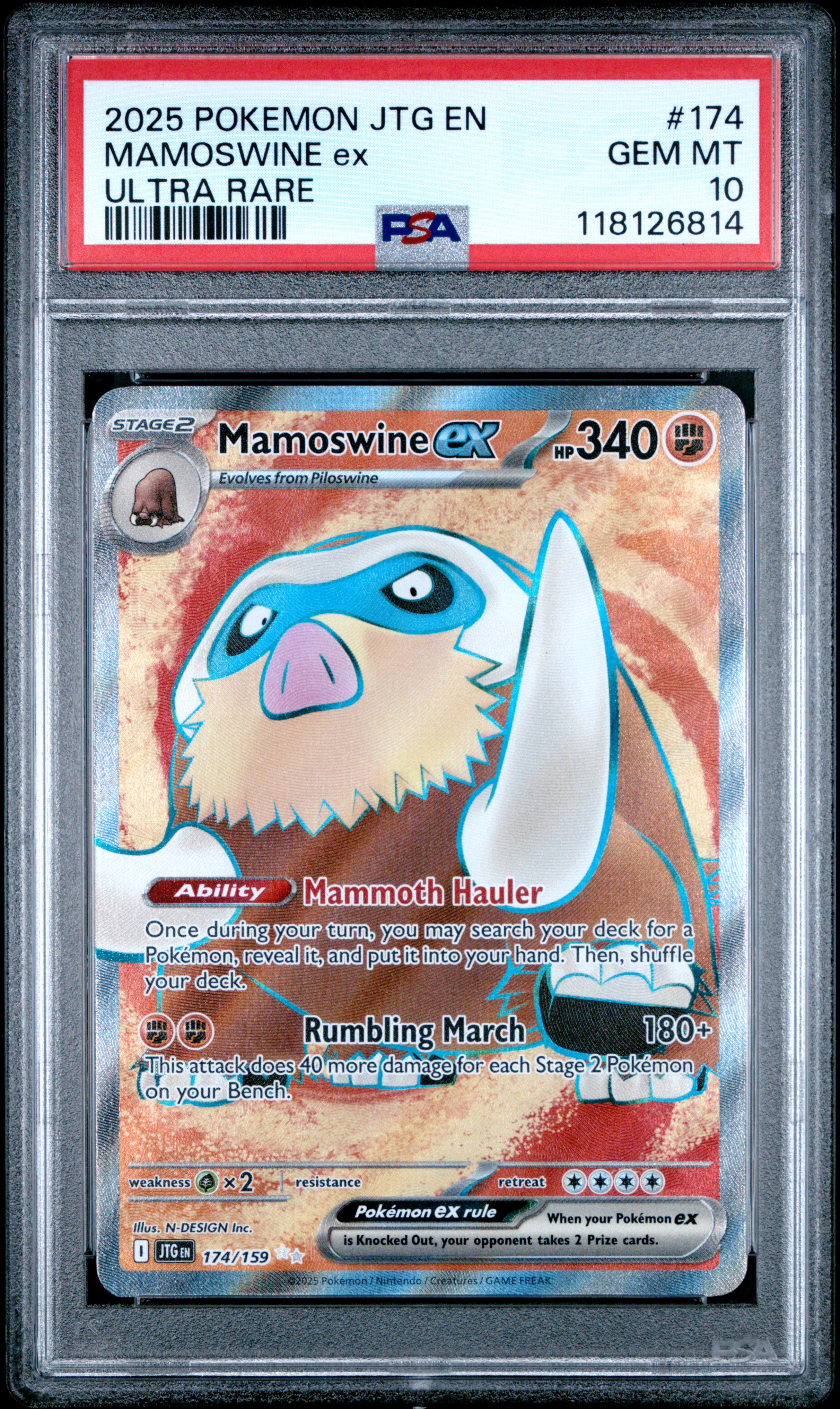 2025 #174 Mamoswine EX PSA 10 Jtg EN-Journey Together