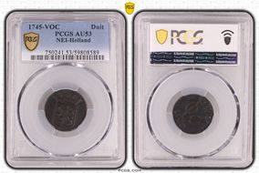 1745-VOC Duit KM-70 AU53BN