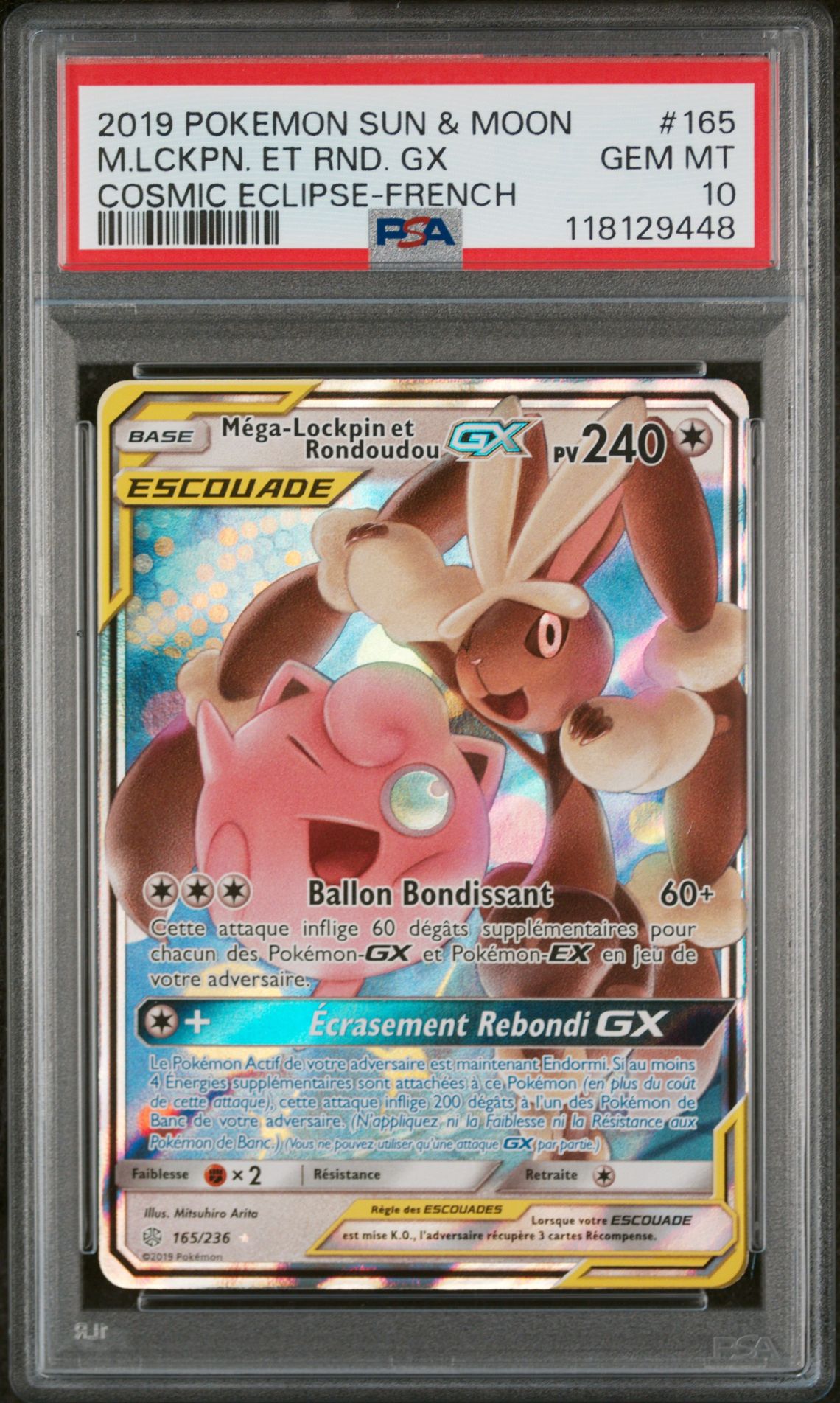 2019 Pokemon POKEMON SUN & MOON COSMIC ECLIPSE FRENCH #165 M.Lckpn. Et Rnd. Gx front