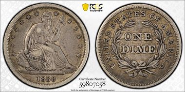 1838 10C No Drapery, Small Stars XF40